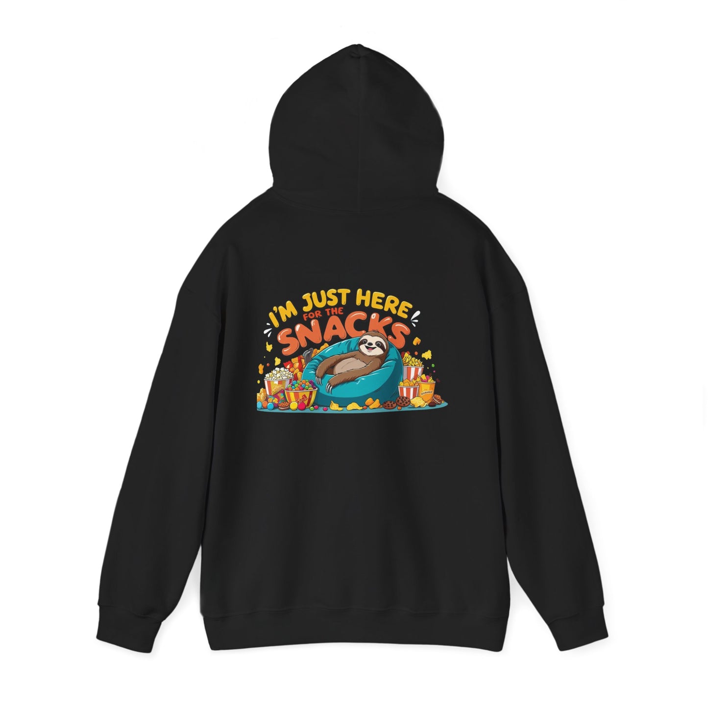 Funny Snack Lover Hoodie – I’m Just Here for the Snacks Unisex Sweatshirt for Foodies & Movie Nights