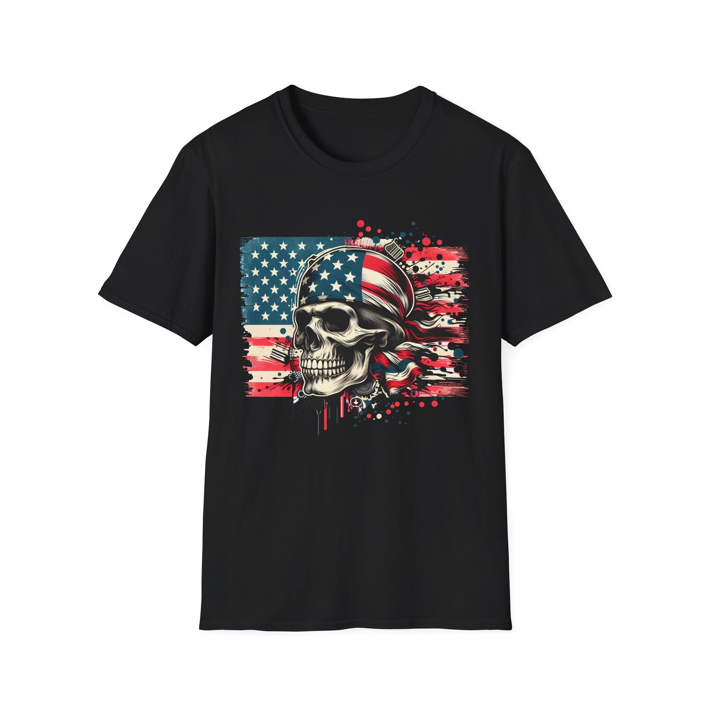 Patriotic Skull Graphic Tee, Unisex Softstyle T-Shirt, American Flag Shirt, Memorial Day Gift, Rocker Style Shirt, Casual Wear