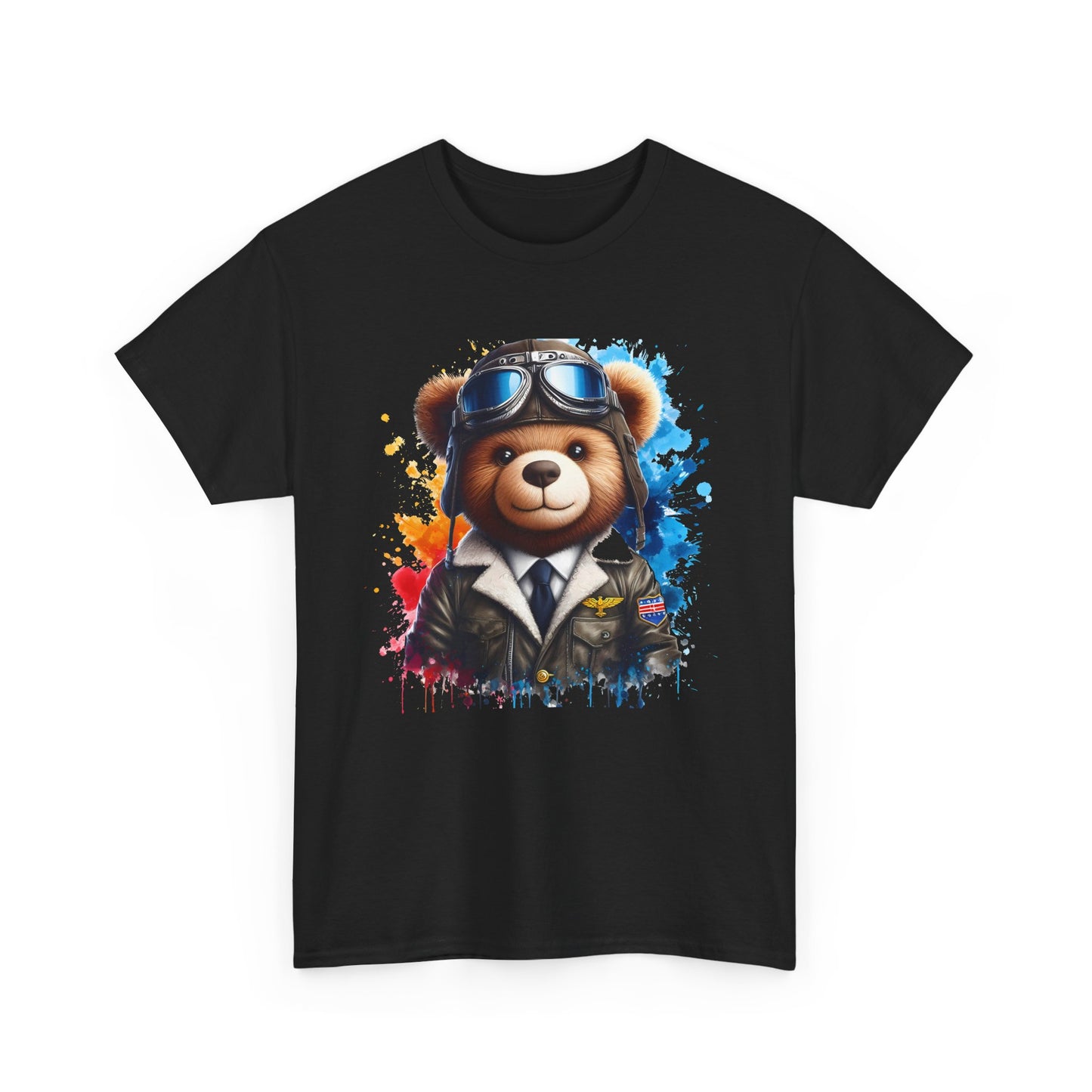 Pilot Bear Unisex Heavy Cotton Tee, Cute Bear Shirt, Gift for Aviators, Casual Wear, Birthday Present, Animal Lover Tee