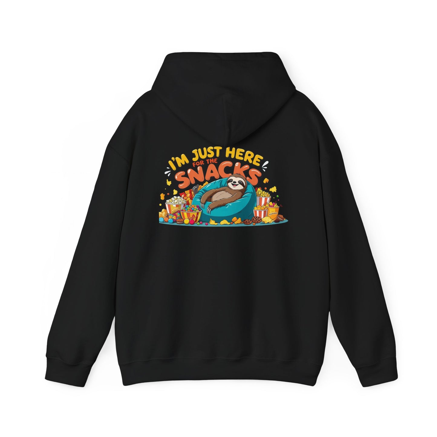 Funny Snack Lover Hoodie – I’m Just Here for the Snacks Unisex Sweatshirt for Foodies & Movie Nights