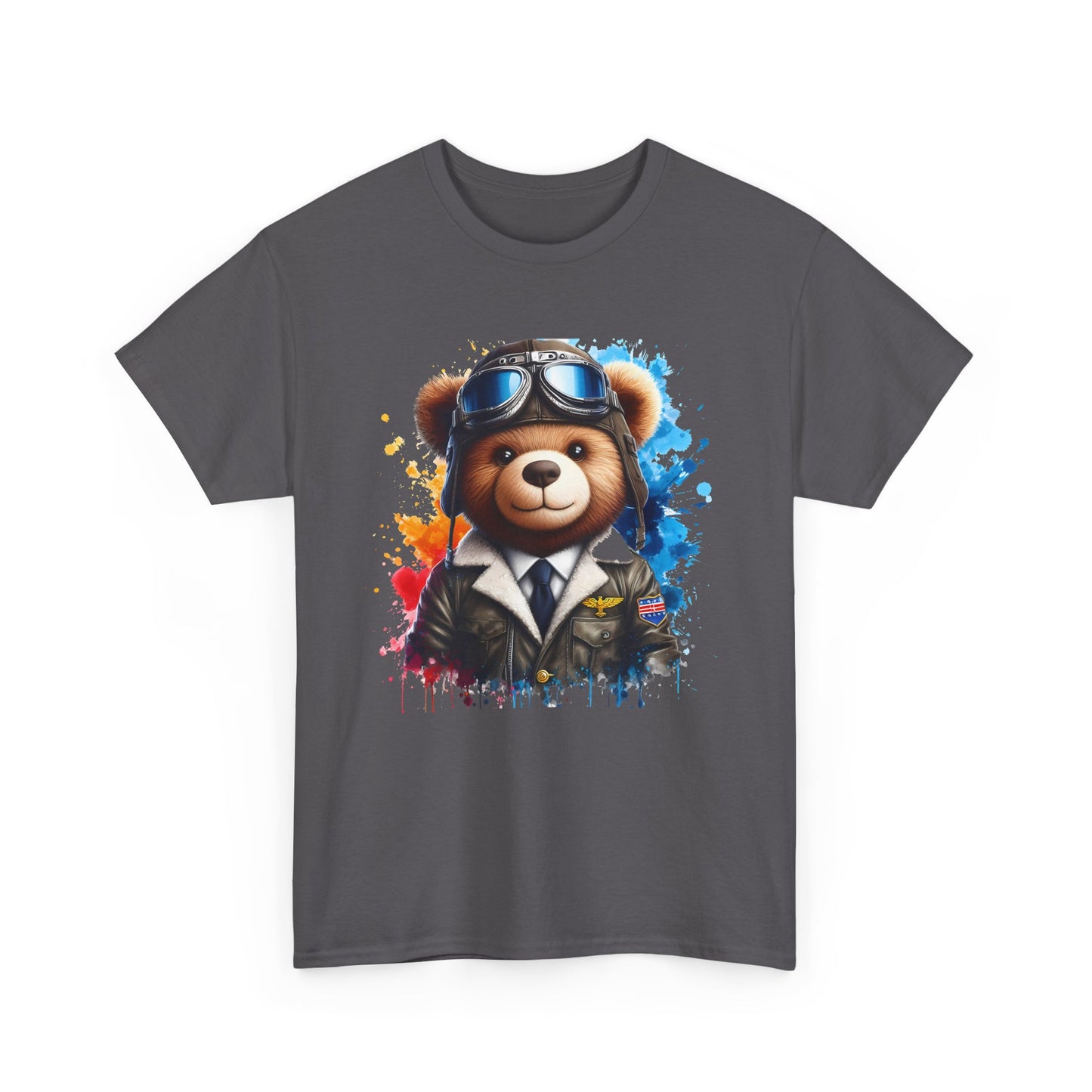 Pilot Bear Unisex Heavy Cotton Tee, Cute Bear Shirt, Gift for Aviators, Casual Wear, Birthday Present, Animal Lover Tee
