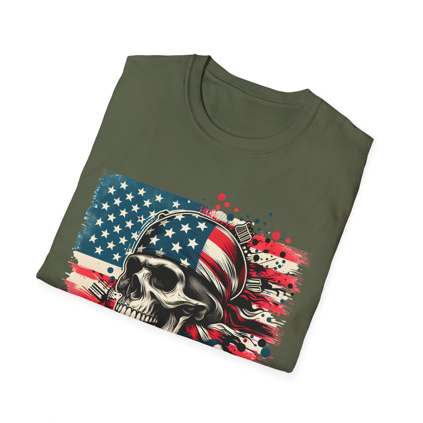 Patriotic Skull Graphic Tee, Unisex Softstyle T-Shirt, American Flag Shirt, Memorial Day Gift, Rocker Style Shirt, Casual Wear