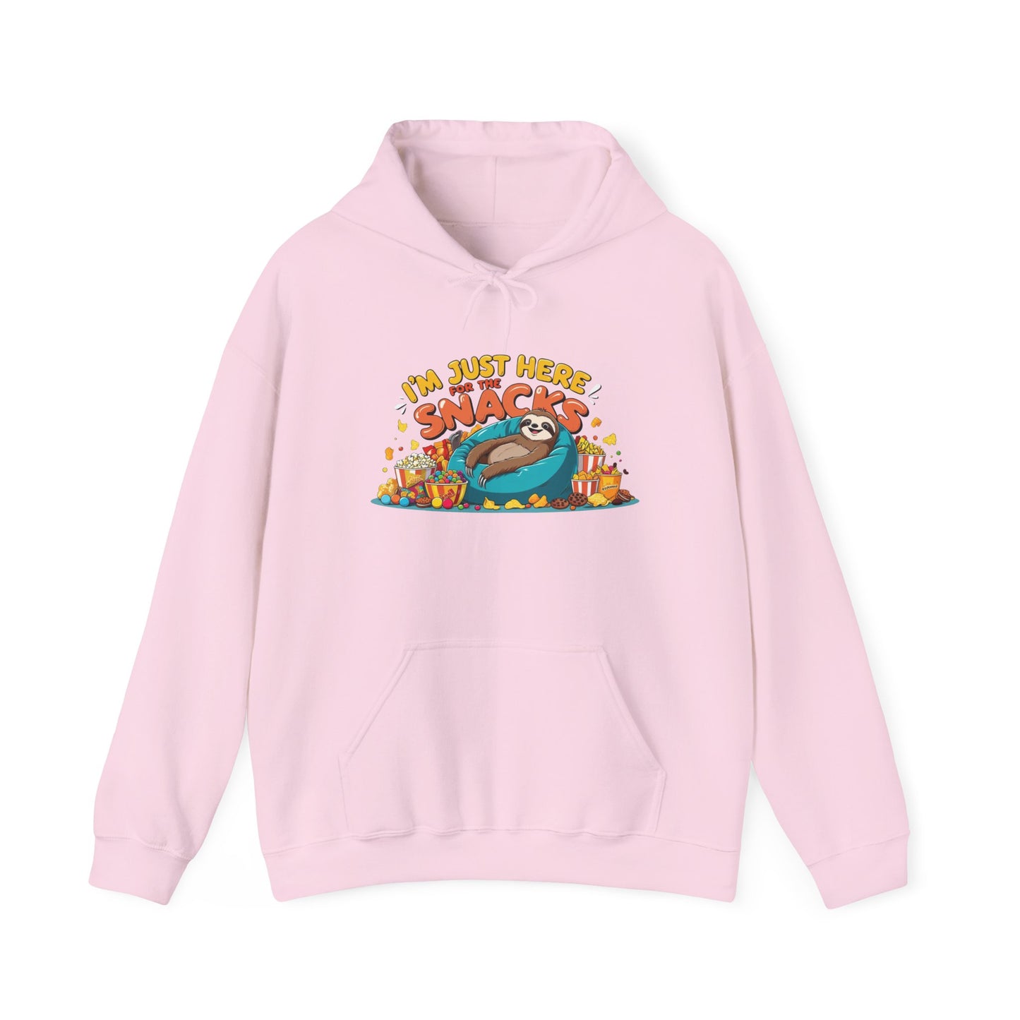 Funny Snack Lover Hoodie – I’m Just Here for the Snacks Unisex Sweatshirt for Foodies & Movie Nights