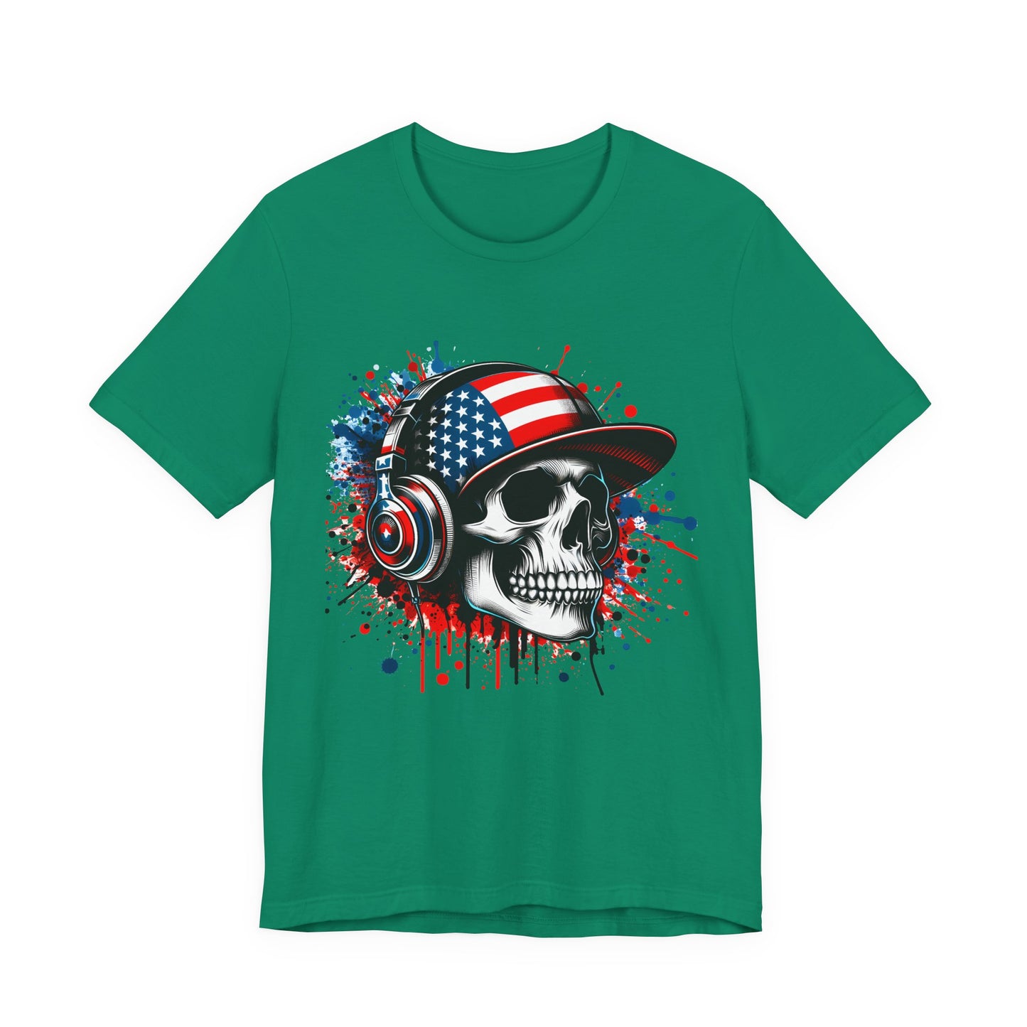 USA Skull Graphic Tee | Unisex Short Sleeve Shirt, Casual Wear, Music Lover Gift, Independence Day Tee, Streetwear Style