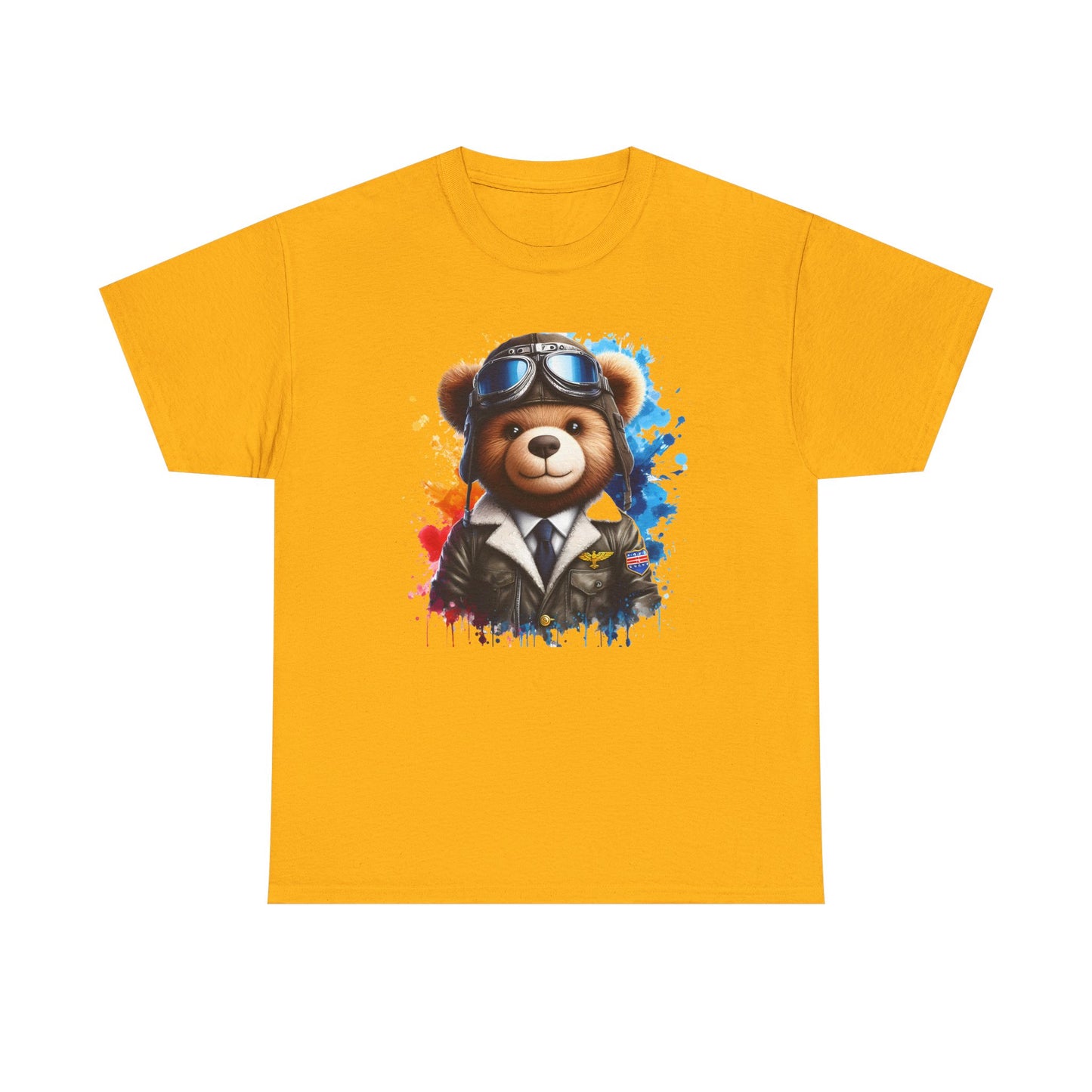 Pilot Bear Unisex Heavy Cotton Tee, Cute Bear Shirt, Gift for Aviators, Casual Wear, Birthday Present, Animal Lover Tee