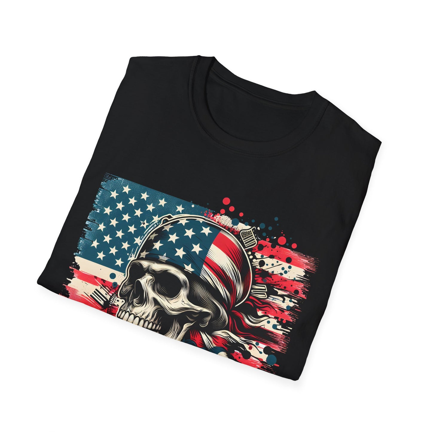 Patriotic Skull Graphic Tee, Unisex Softstyle T-Shirt, American Flag Shirt, Memorial Day Gift, Rocker Style Shirt, Casual Wear