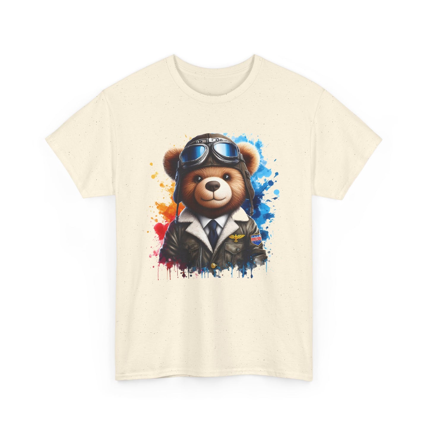 Pilot Bear Unisex Heavy Cotton Tee, Cute Bear Shirt, Gift for Aviators, Casual Wear, Birthday Present, Animal Lover Tee