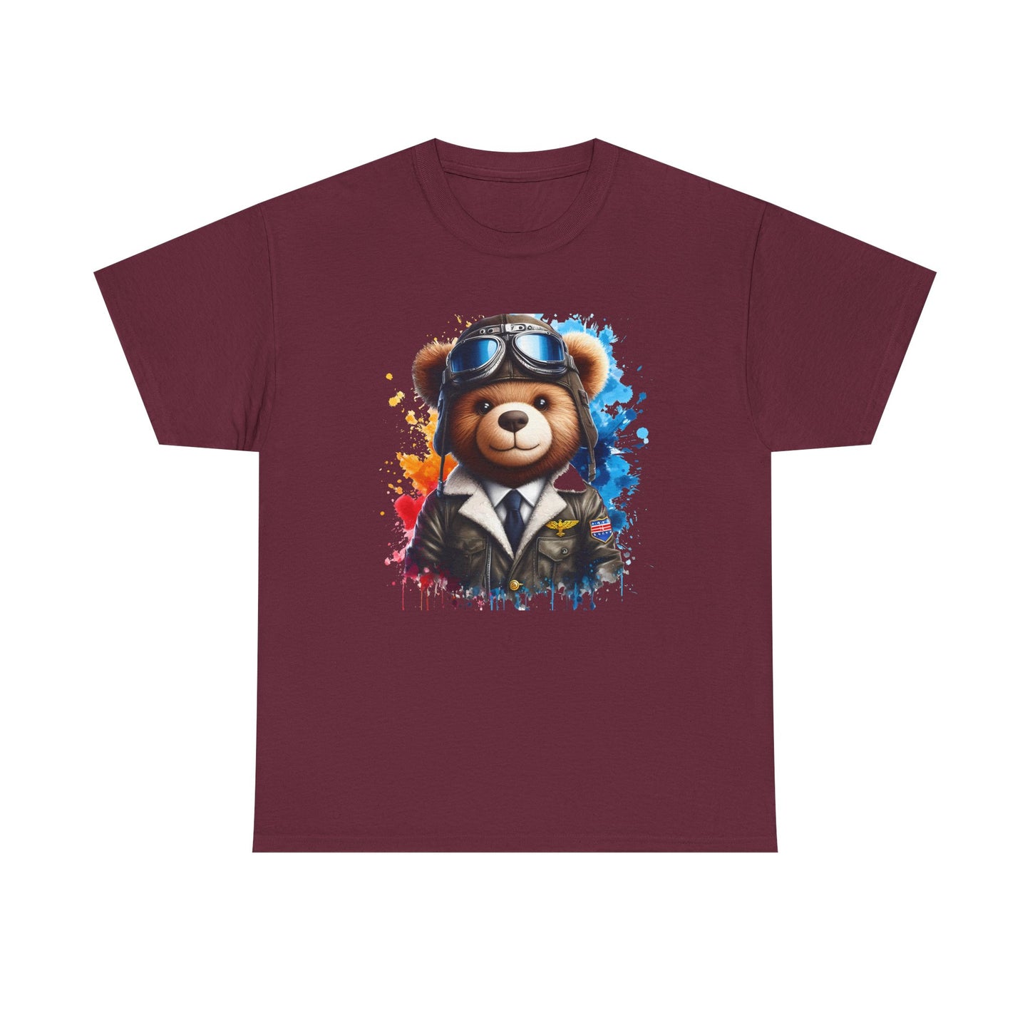 Pilot Bear Unisex Heavy Cotton Tee, Cute Bear Shirt, Gift for Aviators, Casual Wear, Birthday Present, Animal Lover Tee