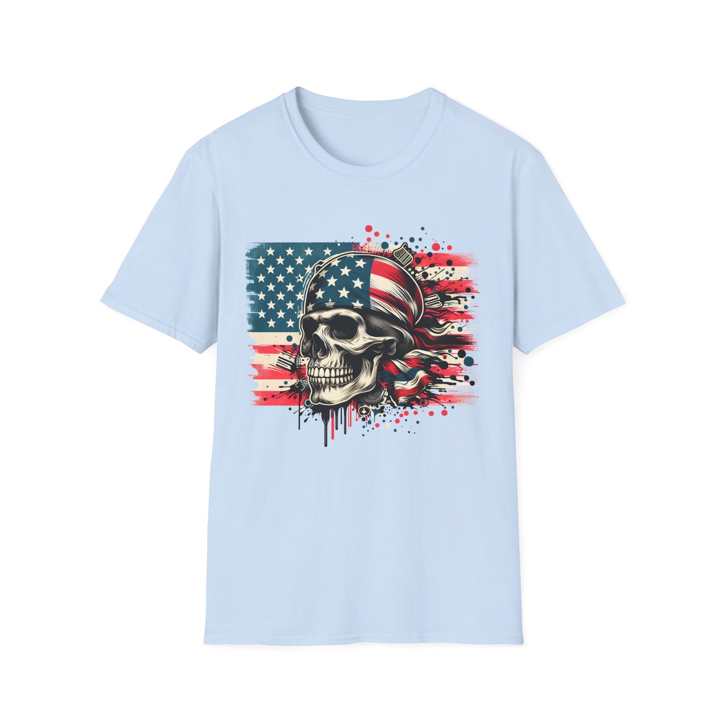 Patriotic Skull Graphic Tee, Unisex Softstyle T-Shirt, American Flag Shirt, Memorial Day Gift, Rocker Style Shirt, Casual Wear