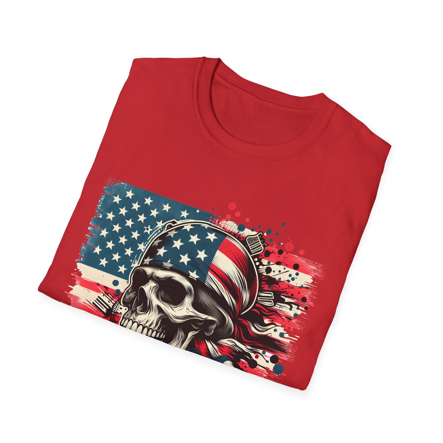 Patriotic Skull Graphic Tee, Unisex Softstyle T-Shirt, American Flag Shirt, Memorial Day Gift, Rocker Style Shirt, Casual Wear