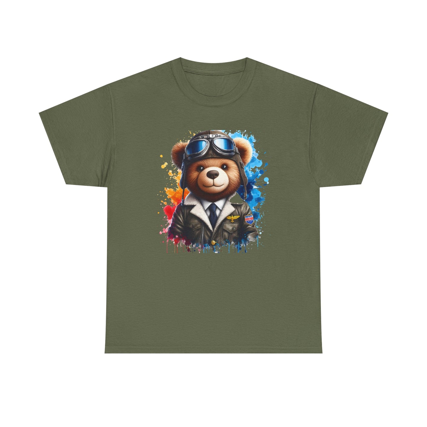 Pilot Bear Unisex Heavy Cotton Tee, Cute Bear Shirt, Gift for Aviators, Casual Wear, Birthday Present, Animal Lover Tee