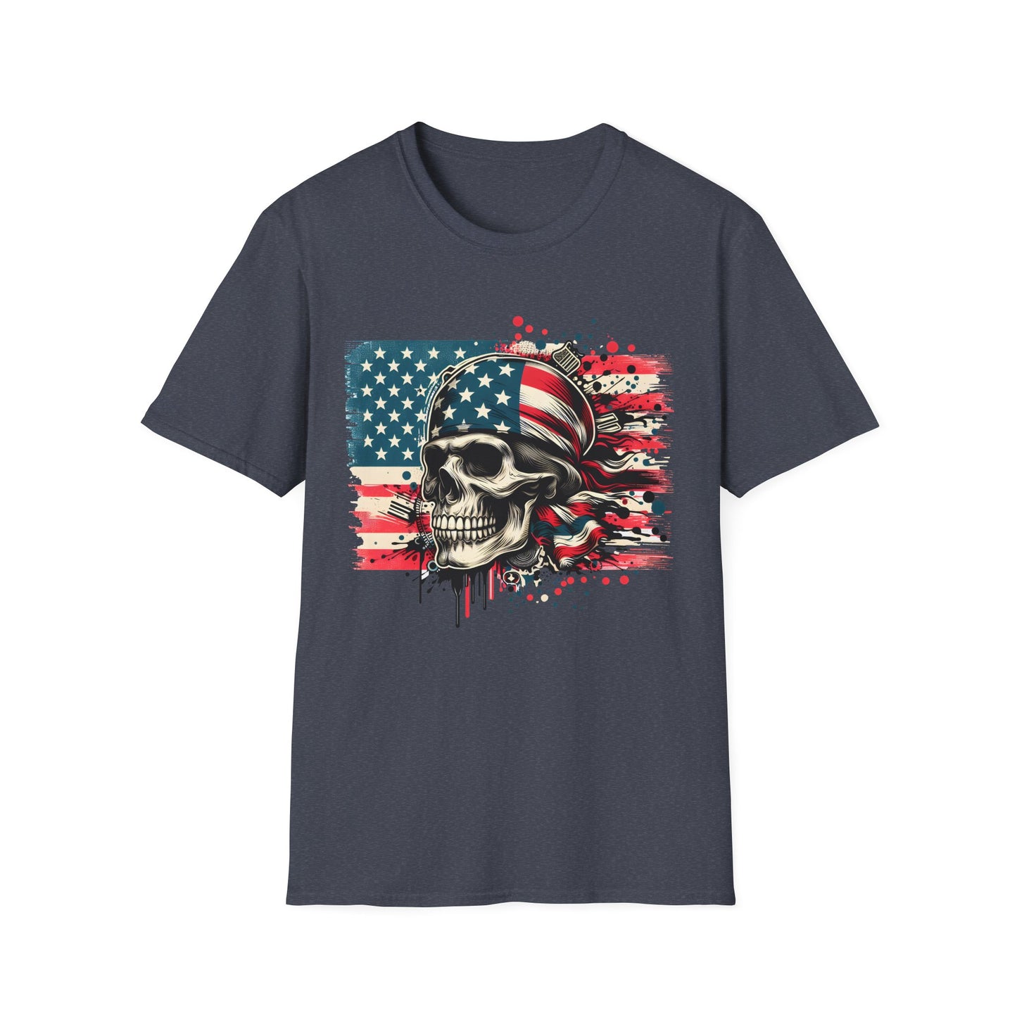 Patriotic Skull Graphic Tee, Unisex Softstyle T-Shirt, American Flag Shirt, Memorial Day Gift, Rocker Style Shirt, Casual Wear