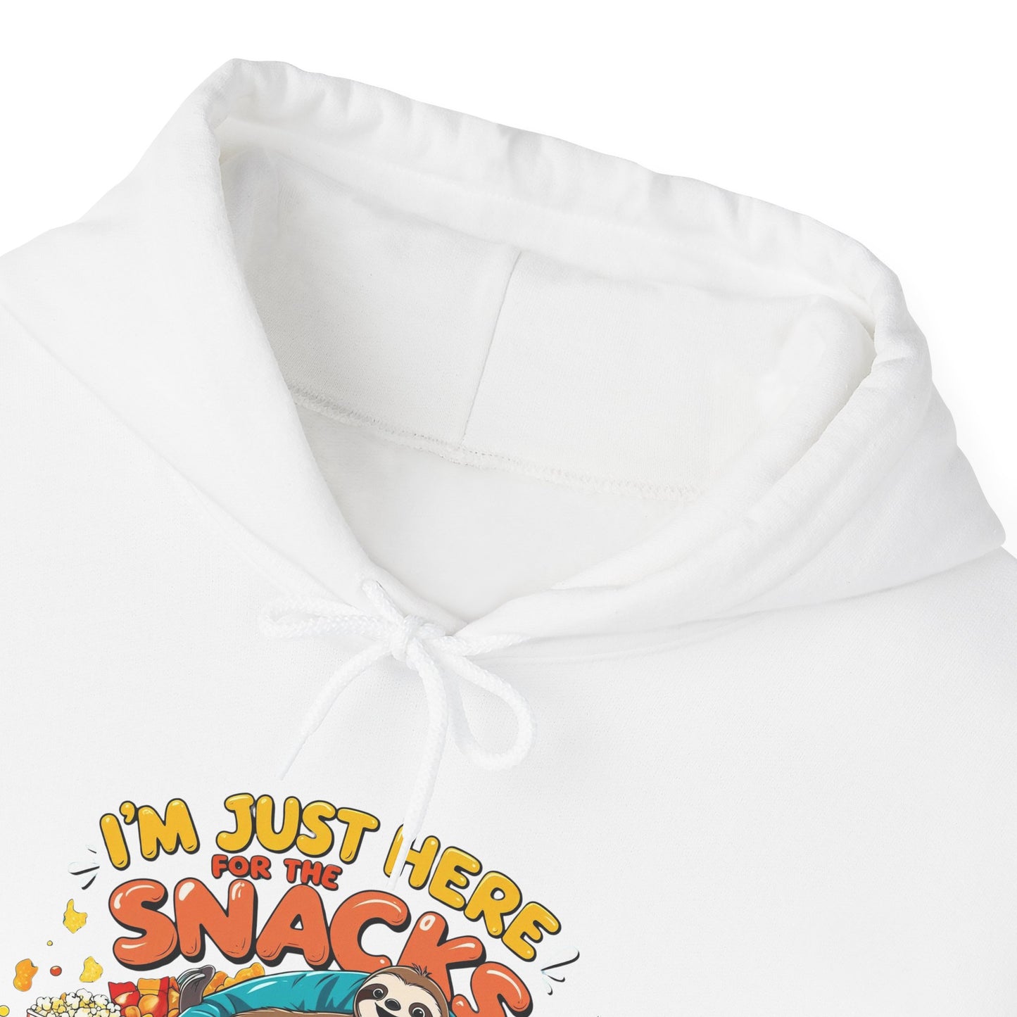 Funny Snack Lover Hoodie – I’m Just Here for the Snacks Unisex Sweatshirt for Foodies & Movie Nights
