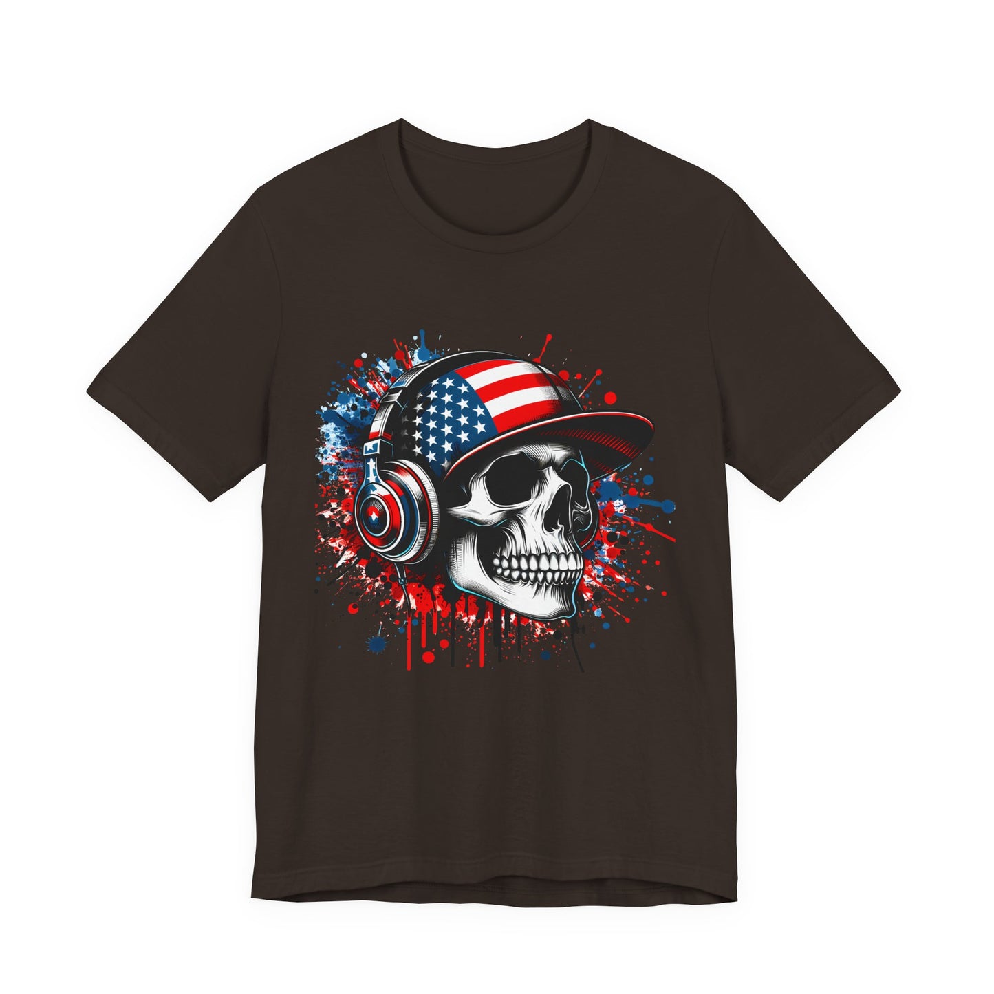 USA Skull Graphic Tee | Unisex Short Sleeve Shirt, Casual Wear, Music Lover Gift, Independence Day Tee, Streetwear Style