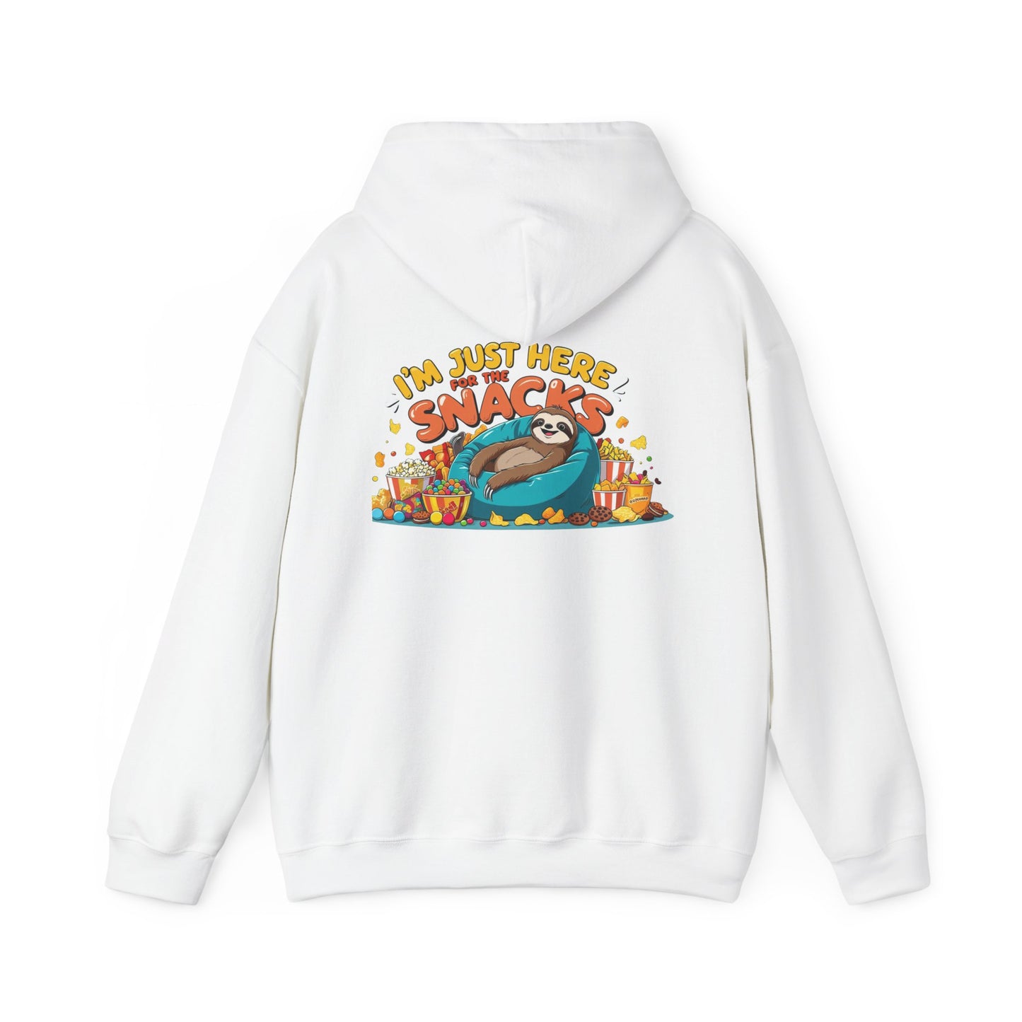 Funny Snack Lover Hoodie – I’m Just Here for the Snacks Unisex Sweatshirt for Foodies & Movie Nights