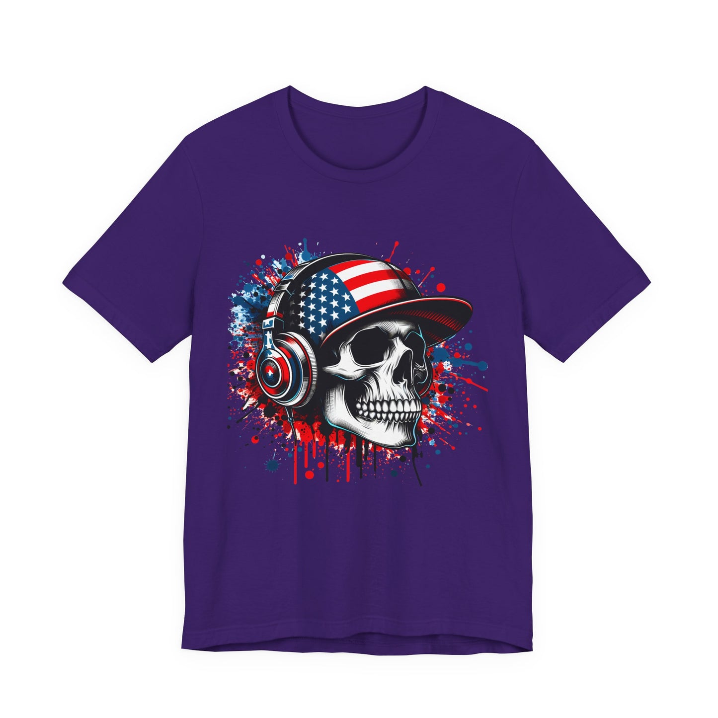 USA Skull Graphic Tee | Unisex Short Sleeve Shirt, Casual Wear, Music Lover Gift, Independence Day Tee, Streetwear Style