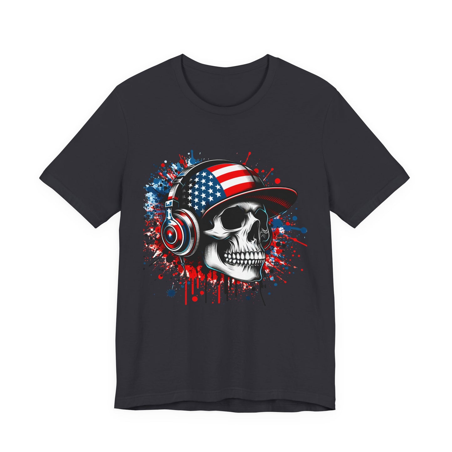 USA Skull Graphic Tee | Unisex Short Sleeve Shirt, Casual Wear, Music Lover Gift, Independence Day Tee, Streetwear Style
