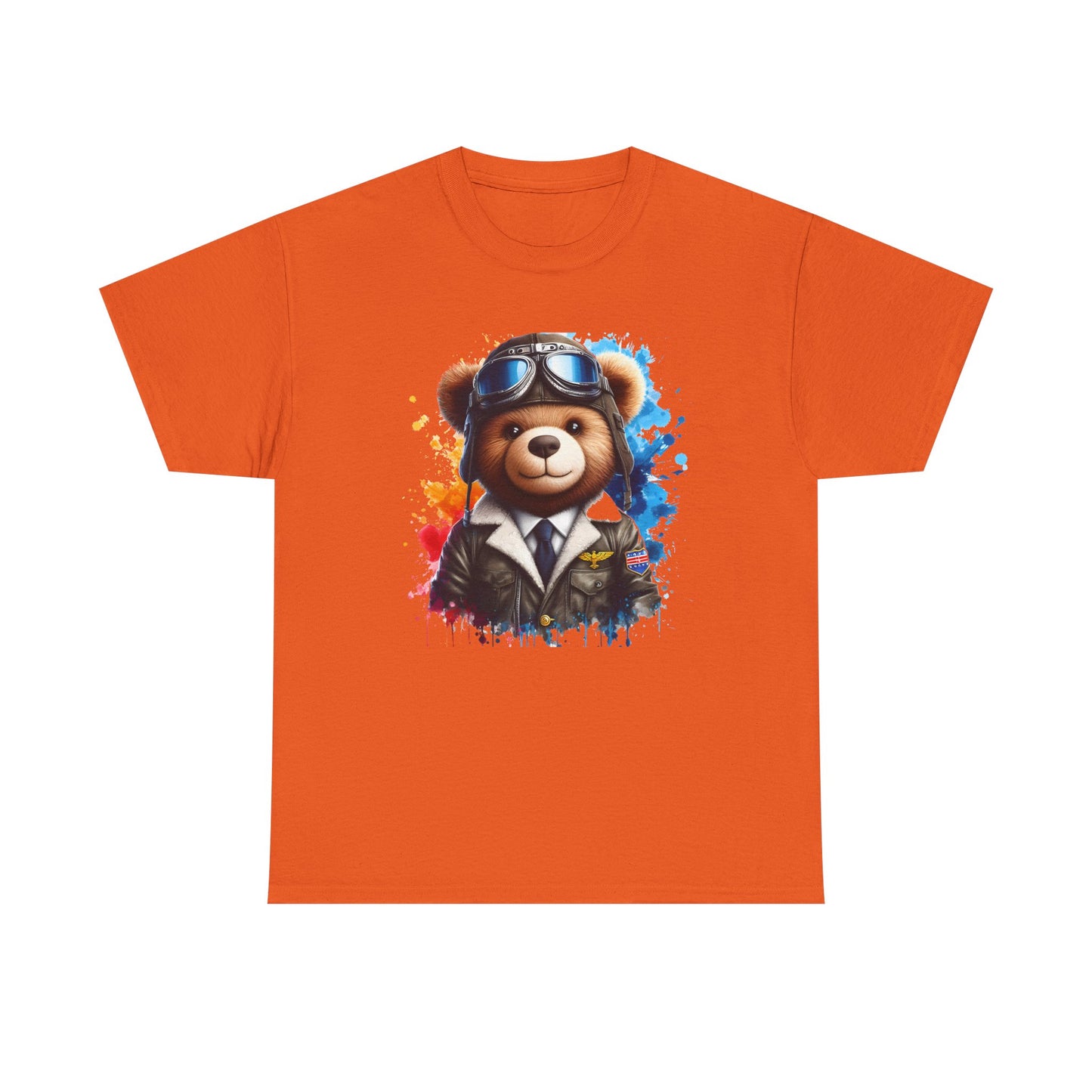 Pilot Bear Unisex Heavy Cotton Tee, Cute Bear Shirt, Gift for Aviators, Casual Wear, Birthday Present, Animal Lover Tee