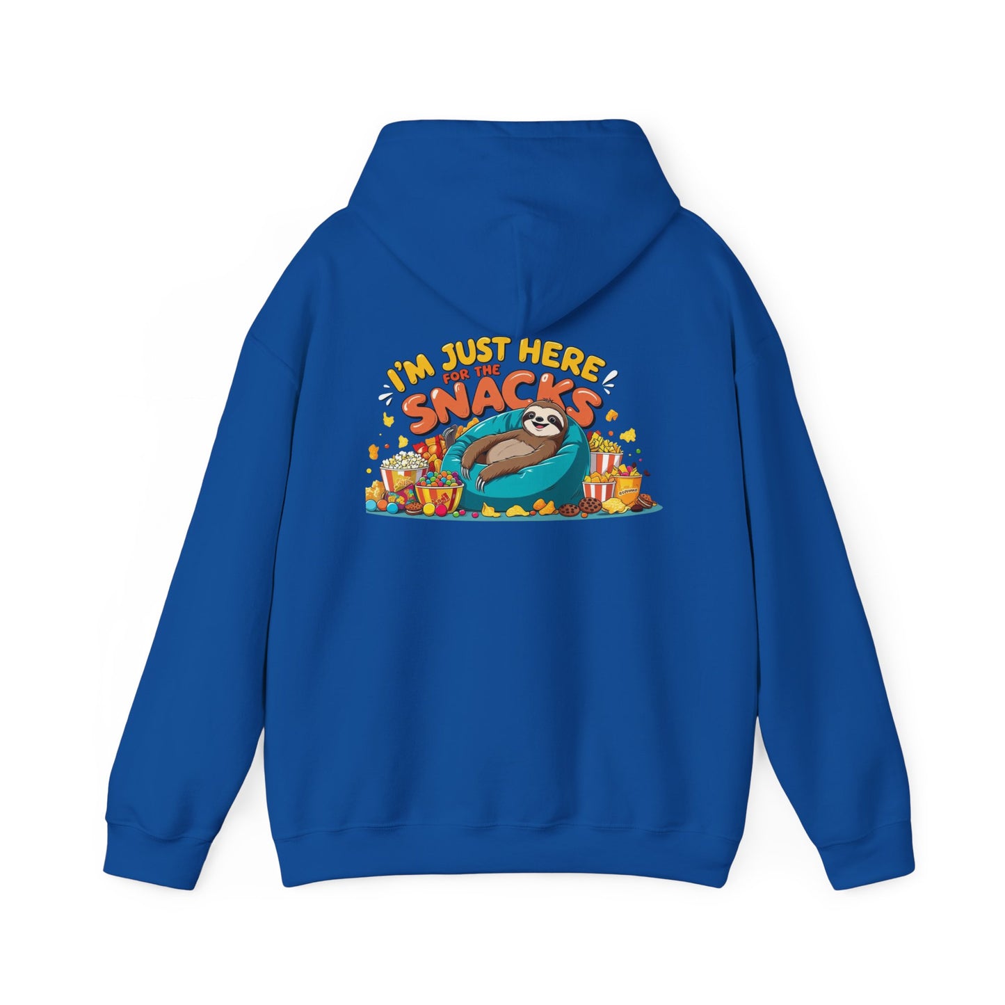 Funny Snack Lover Hoodie – I’m Just Here for the Snacks Unisex Sweatshirt for Foodies & Movie Nights