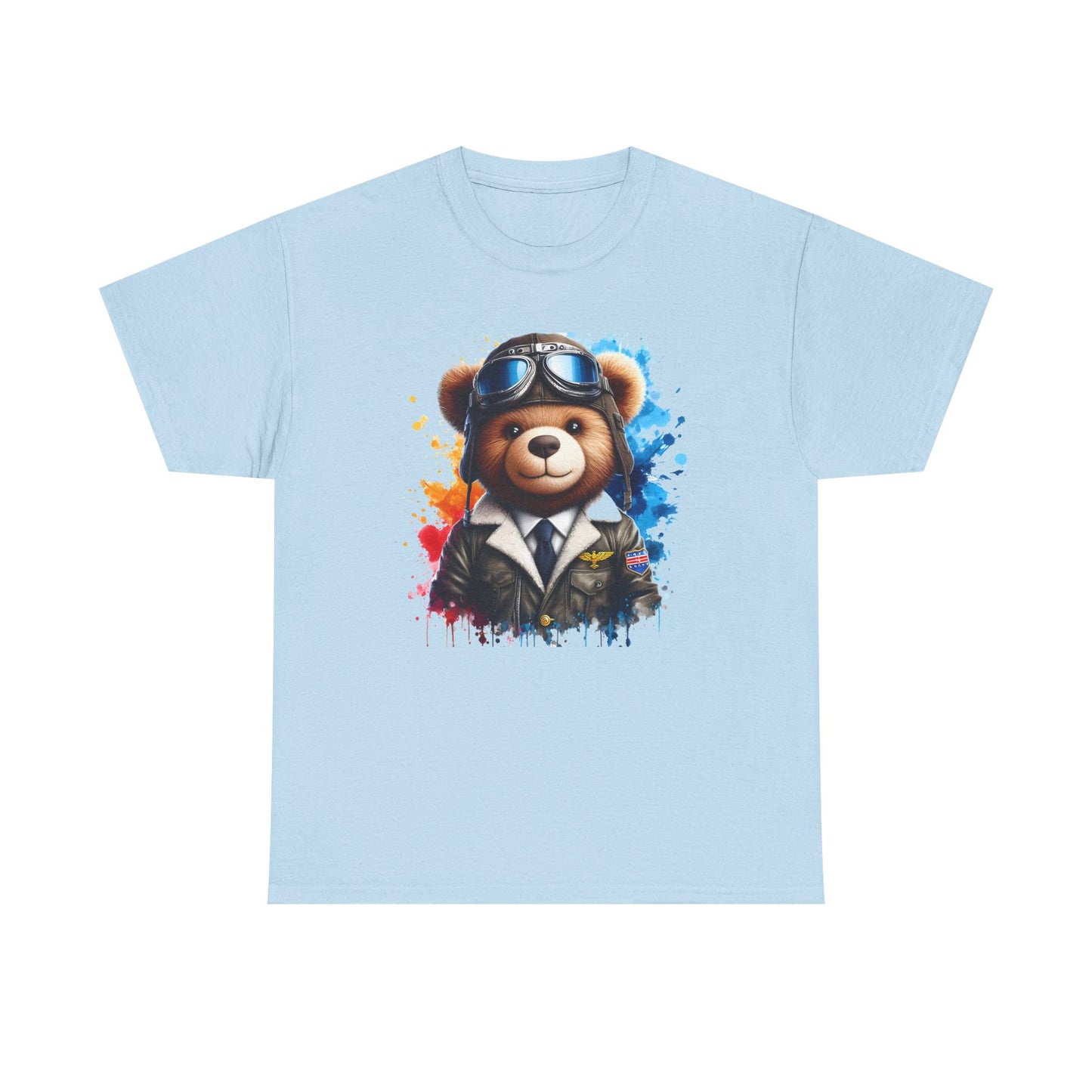 Pilot Bear Unisex Heavy Cotton Tee, Cute Bear Shirt, Gift for Aviators, Casual Wear, Birthday Present, Animal Lover Tee