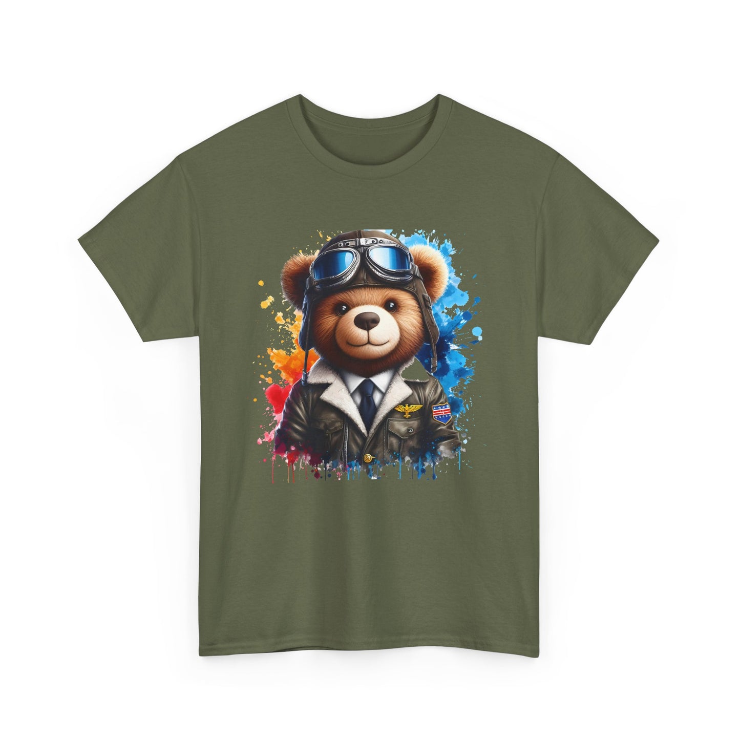 Pilot Bear Unisex Heavy Cotton Tee, Cute Bear Shirt, Gift for Aviators, Casual Wear, Birthday Present, Animal Lover Tee