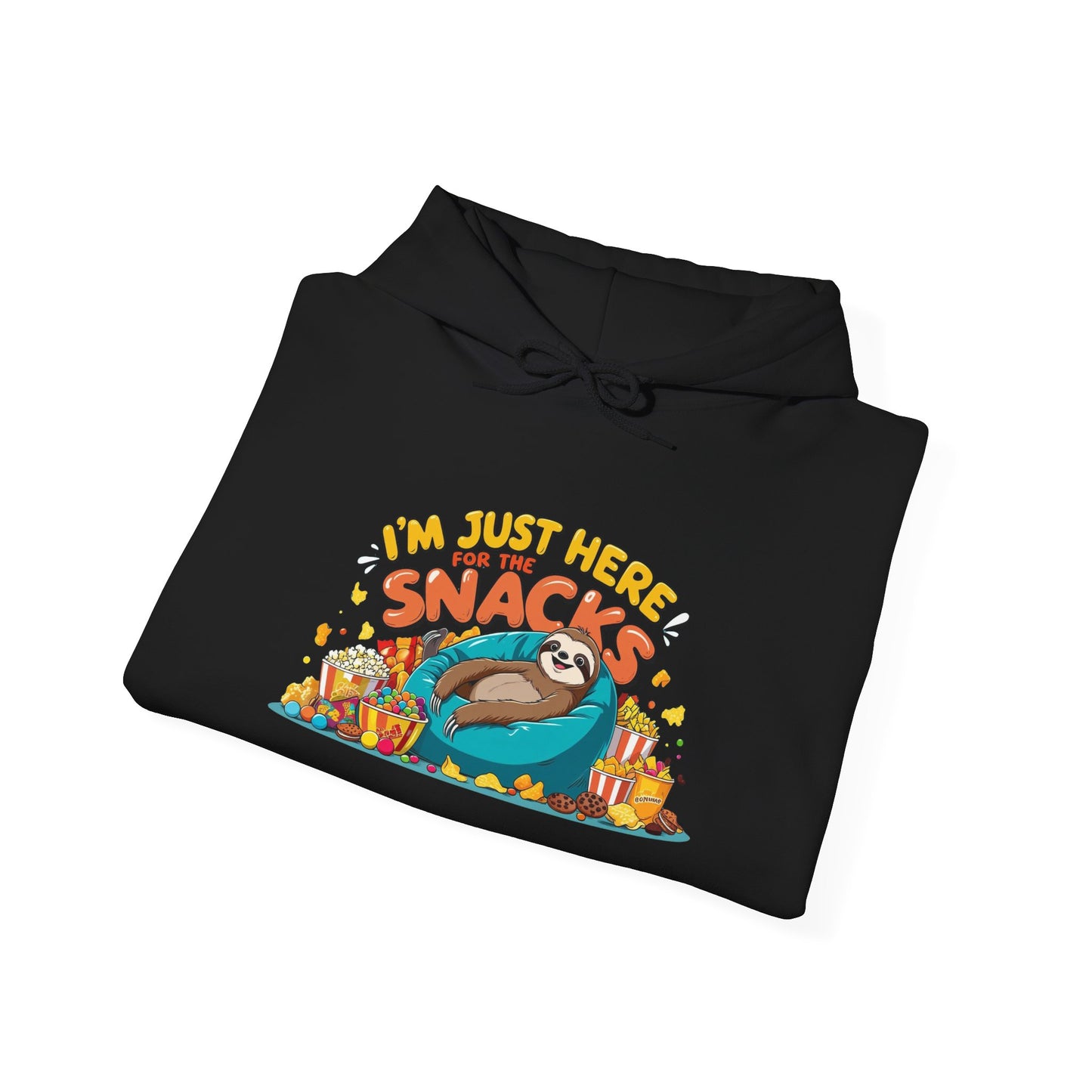 Funny Snack Lover Hoodie – I’m Just Here for the Snacks Unisex Sweatshirt for Foodies & Movie Nights