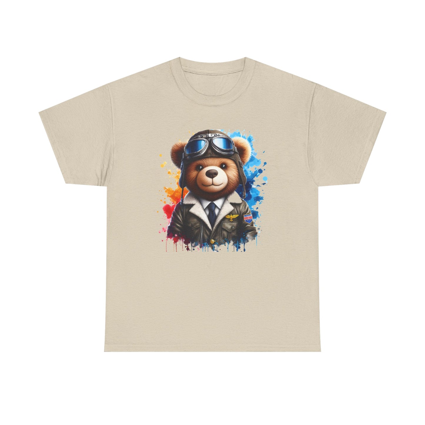 Pilot Bear Unisex Heavy Cotton Tee, Cute Bear Shirt, Gift for Aviators, Casual Wear, Birthday Present, Animal Lover Tee