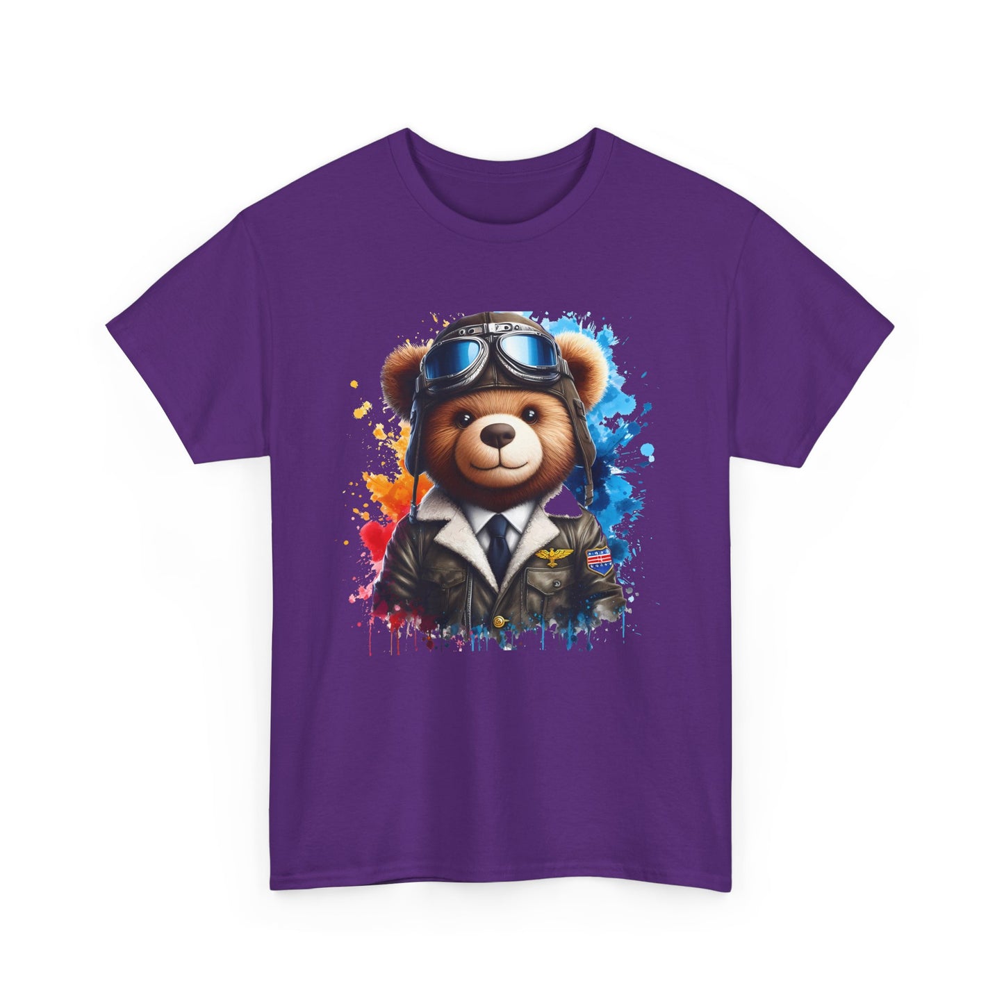 Pilot Bear Unisex Heavy Cotton Tee, Cute Bear Shirt, Gift for Aviators, Casual Wear, Birthday Present, Animal Lover Tee