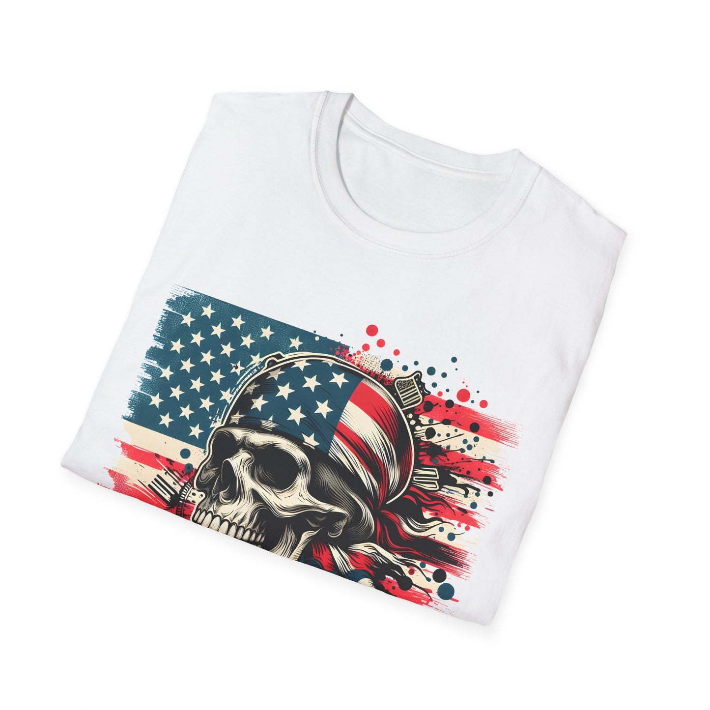 Patriotic Skull Graphic Tee, Unisex Softstyle T-Shirt, American Flag Shirt, Memorial Day Gift, Rocker Style Shirt, Casual Wear