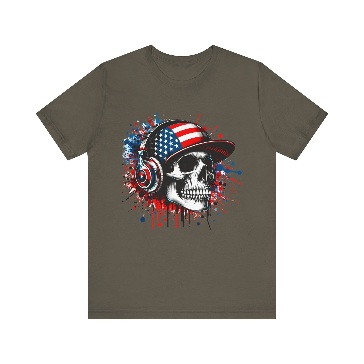 USA Skull Graphic Tee | Unisex Short Sleeve Shirt, Casual Wear, Music Lover Gift, Independence Day Tee, Streetwear Style