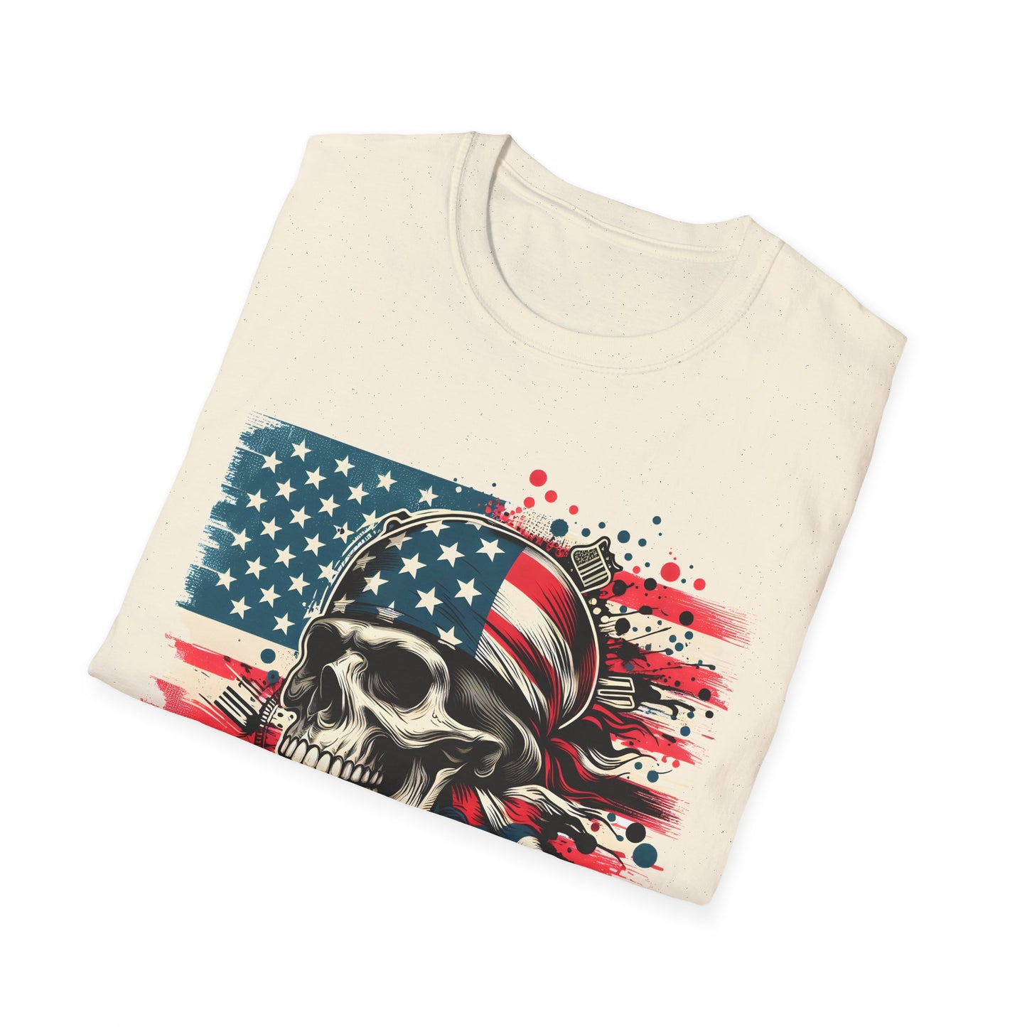 Patriotic Skull Graphic Tee, Unisex Softstyle T-Shirt, American Flag Shirt, Memorial Day Gift, Rocker Style Shirt, Casual Wear