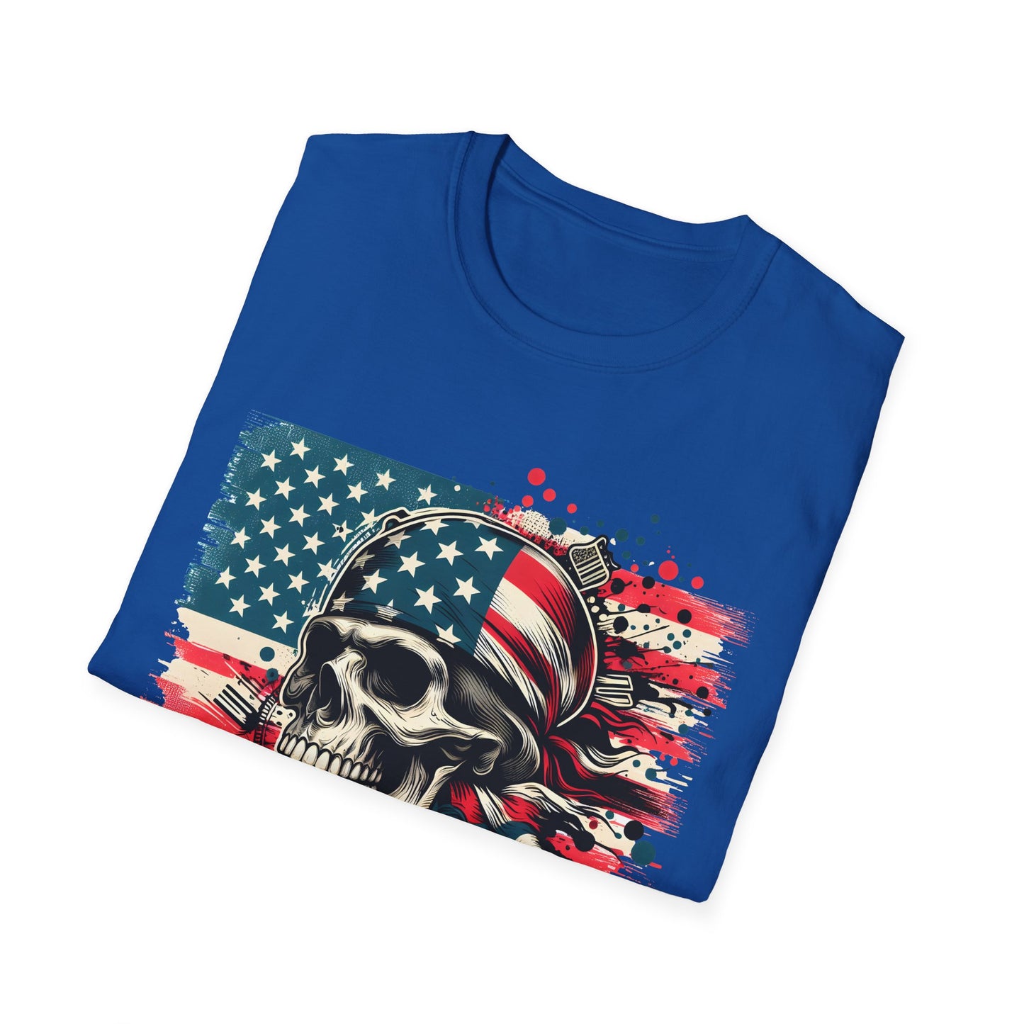 Patriotic Skull Graphic Tee, Unisex Softstyle T-Shirt, American Flag Shirt, Memorial Day Gift, Rocker Style Shirt, Casual Wear