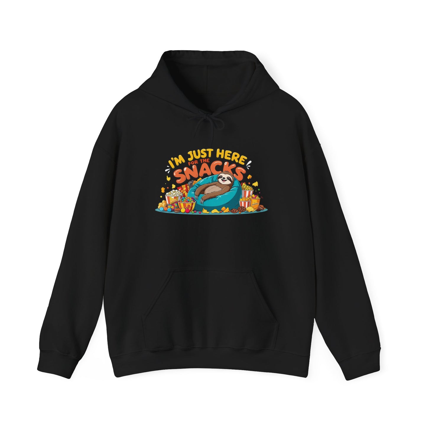 Funny Snack Lover Hoodie – I’m Just Here for the Snacks Unisex Sweatshirt for Foodies & Movie Nights