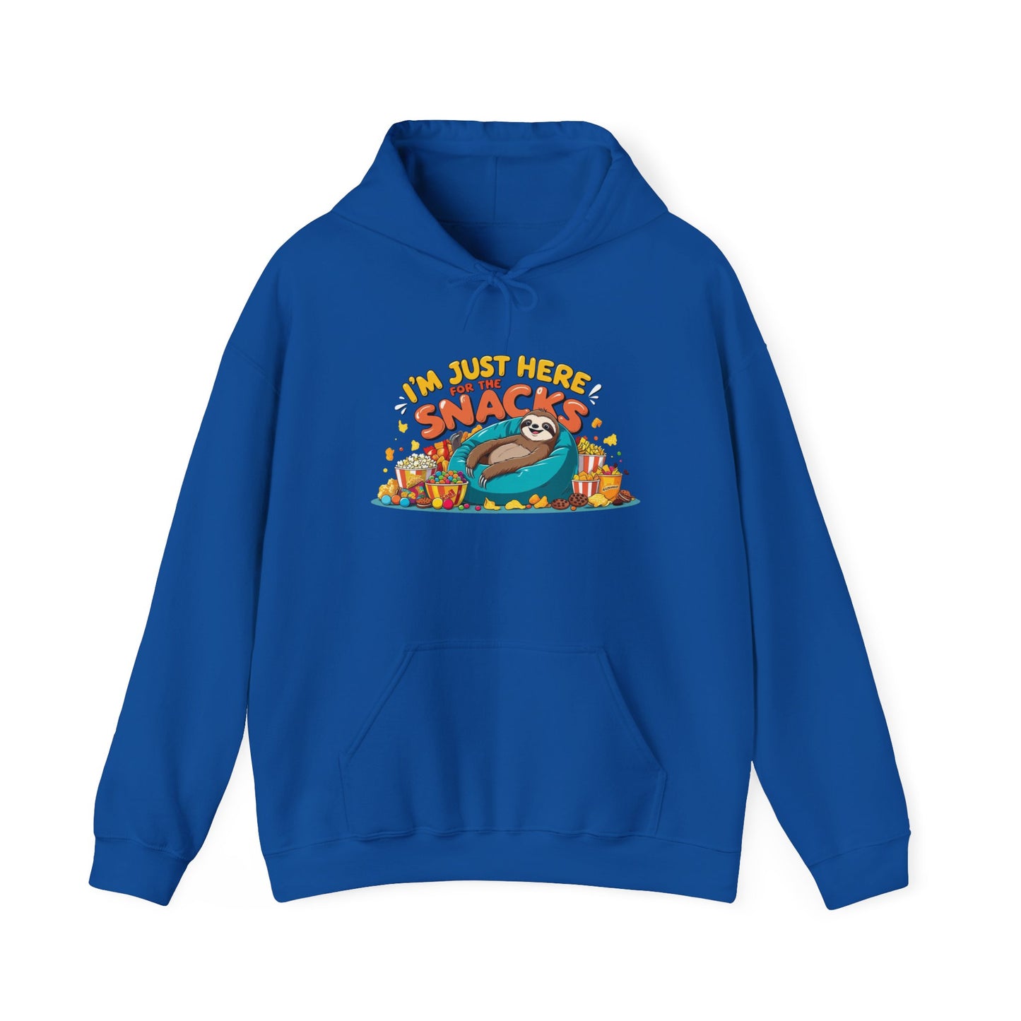 Funny Snack Lover Hoodie – I’m Just Here for the Snacks Unisex Sweatshirt for Foodies & Movie Nights