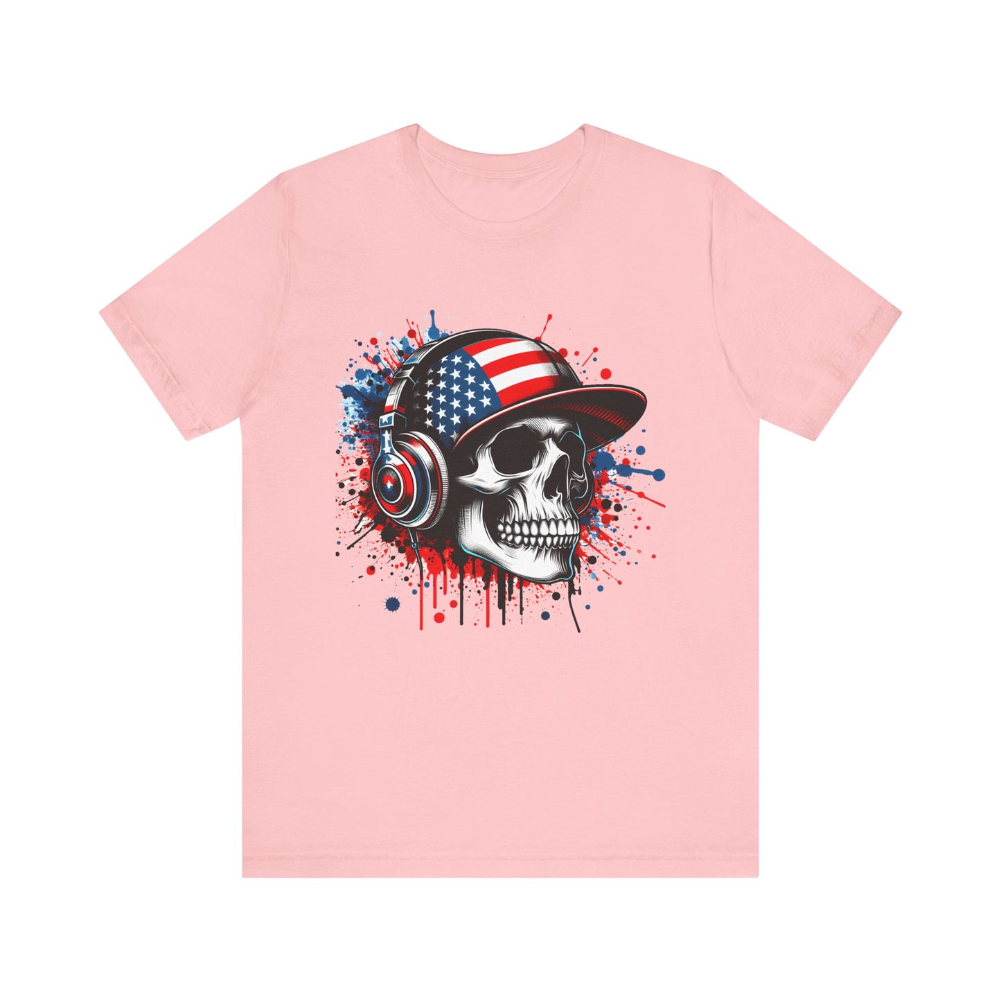USA Skull Graphic Tee | Unisex Short Sleeve Shirt, Casual Wear, Music Lover Gift, Independence Day Tee, Streetwear Style