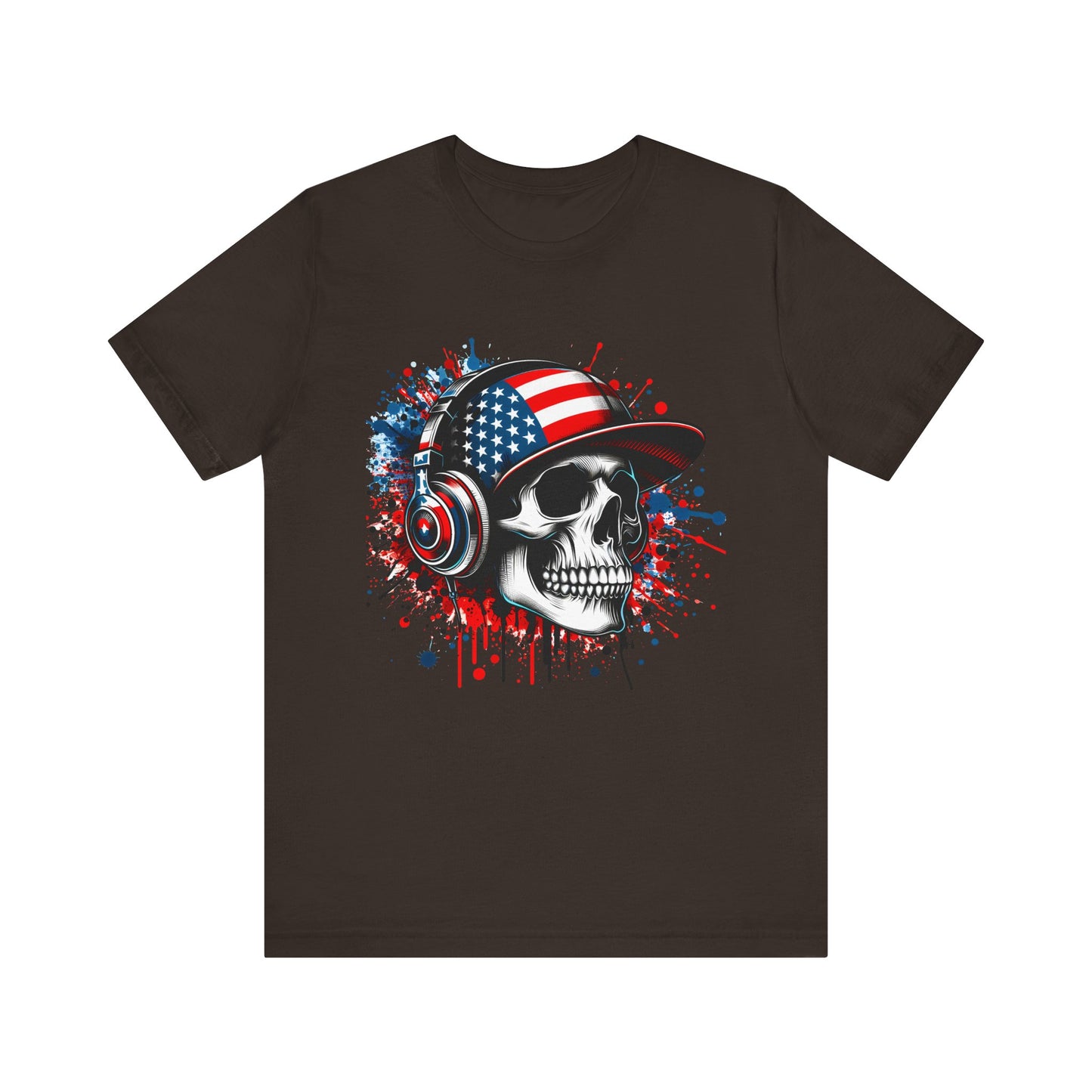 USA Skull Graphic Tee | Unisex Short Sleeve Shirt, Casual Wear, Music Lover Gift, Independence Day Tee, Streetwear Style