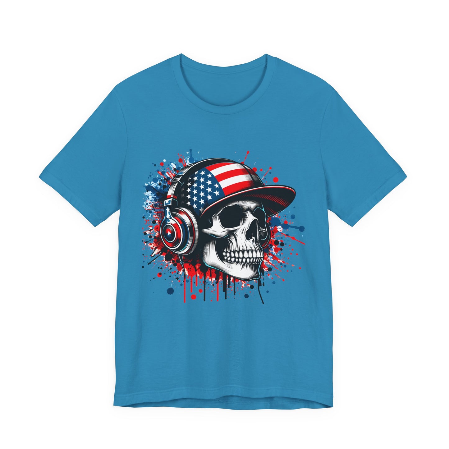USA Skull Graphic Tee | Unisex Short Sleeve Shirt, Casual Wear, Music Lover Gift, Independence Day Tee, Streetwear Style