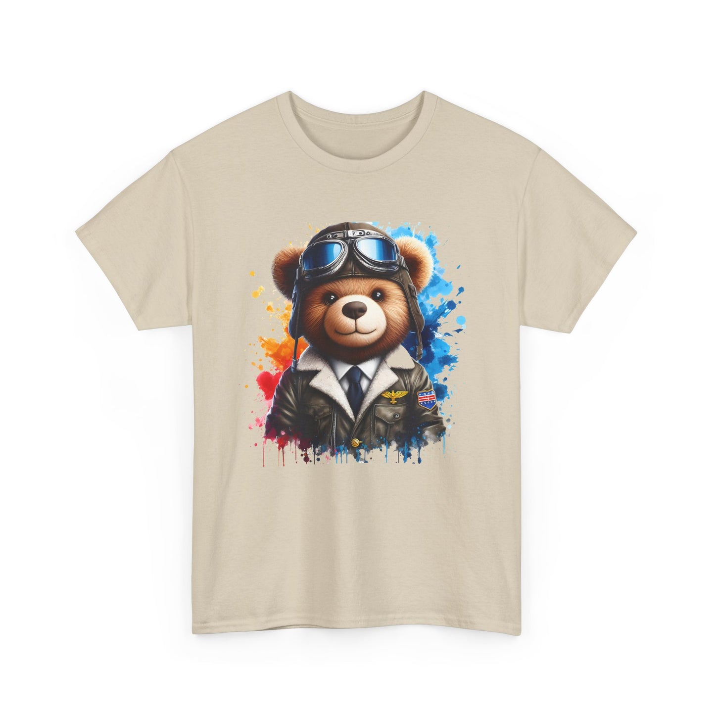 Pilot Bear Unisex Heavy Cotton Tee, Cute Bear Shirt, Gift for Aviators, Casual Wear, Birthday Present, Animal Lover Tee