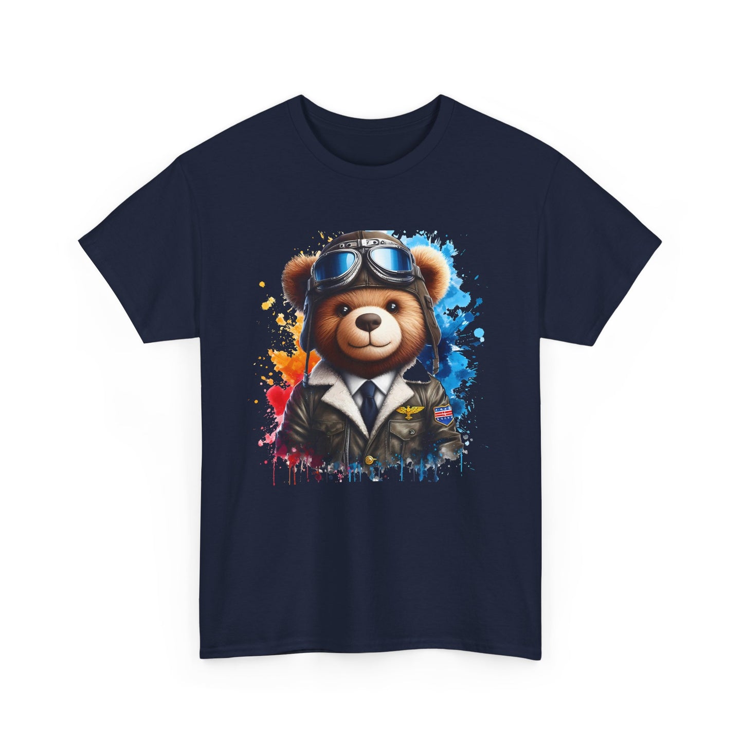 Pilot Bear Unisex Heavy Cotton Tee, Cute Bear Shirt, Gift for Aviators, Casual Wear, Birthday Present, Animal Lover Tee