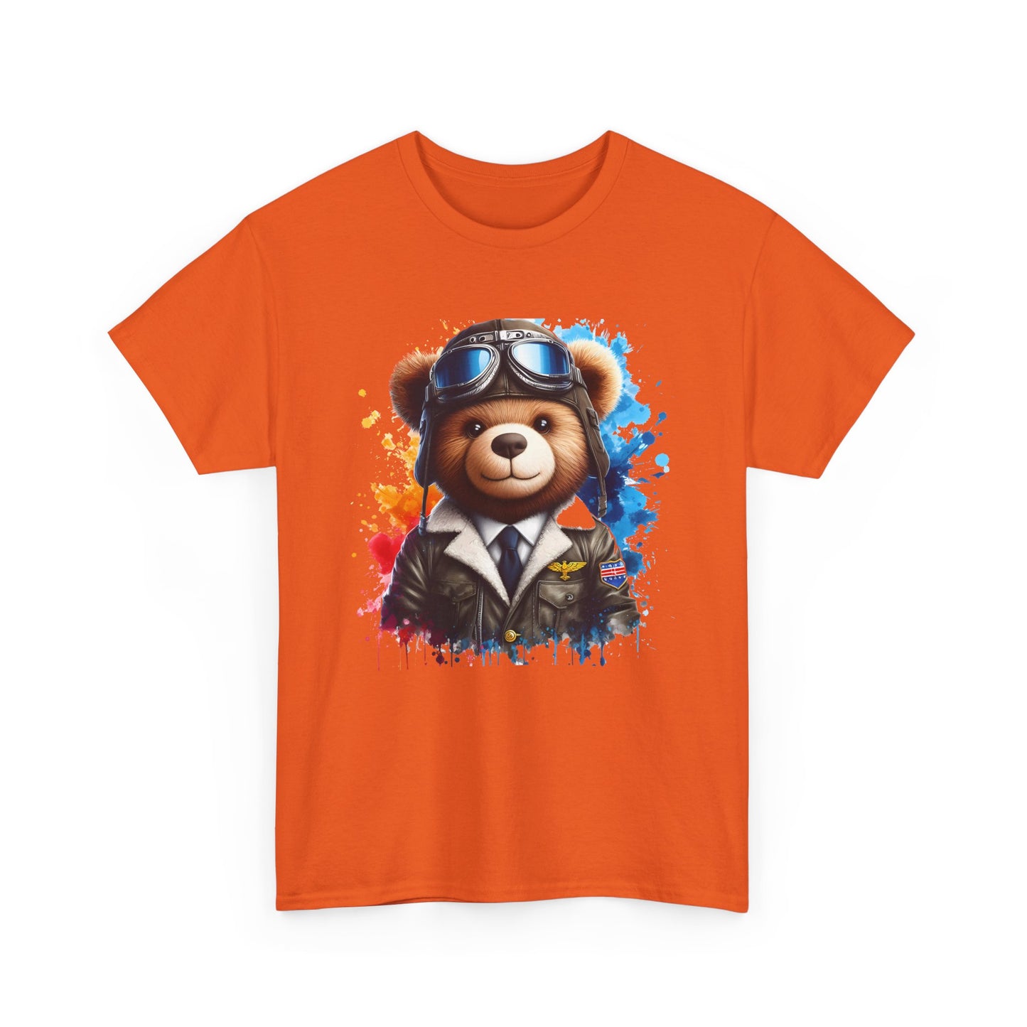 Pilot Bear Unisex Heavy Cotton Tee, Cute Bear Shirt, Gift for Aviators, Casual Wear, Birthday Present, Animal Lover Tee