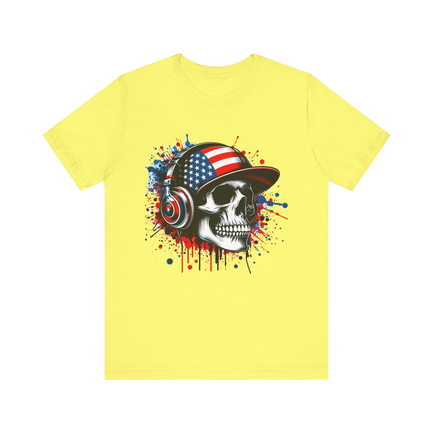 USA Skull Graphic Tee | Unisex Short Sleeve Shirt, Casual Wear, Music Lover Gift, Independence Day Tee, Streetwear Style