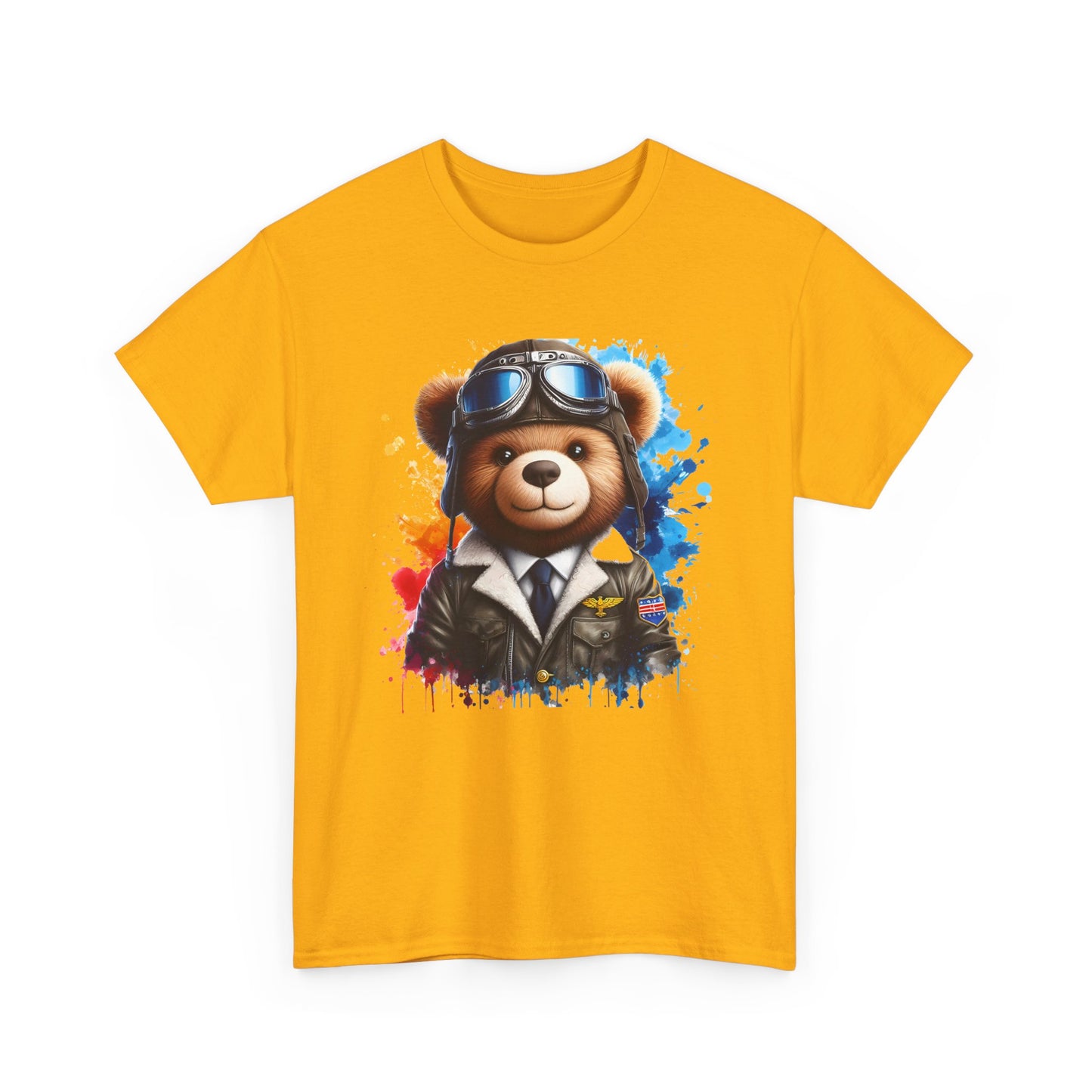 Pilot Bear Unisex Heavy Cotton Tee, Cute Bear Shirt, Gift for Aviators, Casual Wear, Birthday Present, Animal Lover Tee