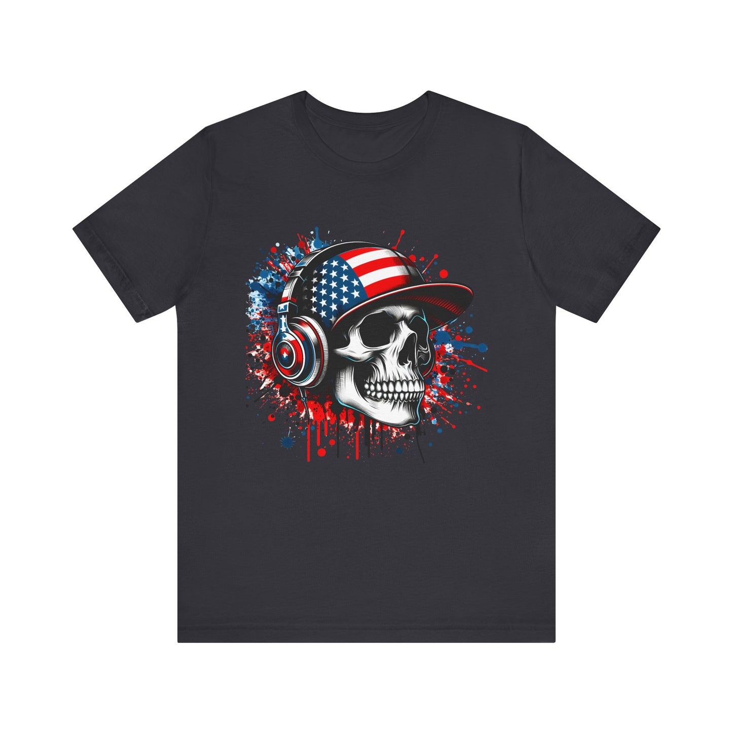 USA Skull Graphic Tee | Unisex Short Sleeve Shirt, Casual Wear, Music Lover Gift, Independence Day Tee, Streetwear Style