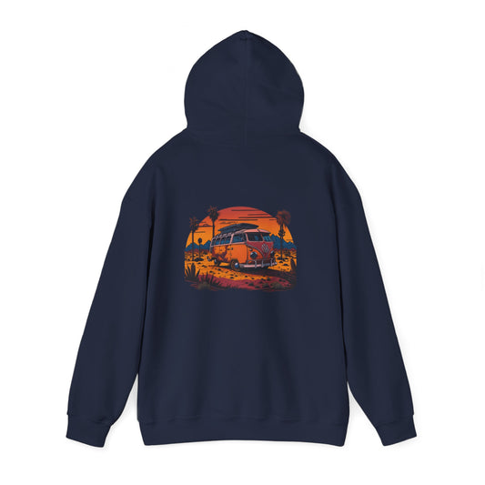 Retro Sunset Van Hoodie for Adventure Lovers, Cozy Sweatshirt, Beach Vibes Clothing, personalized Travel Gifts, Fall Fashion