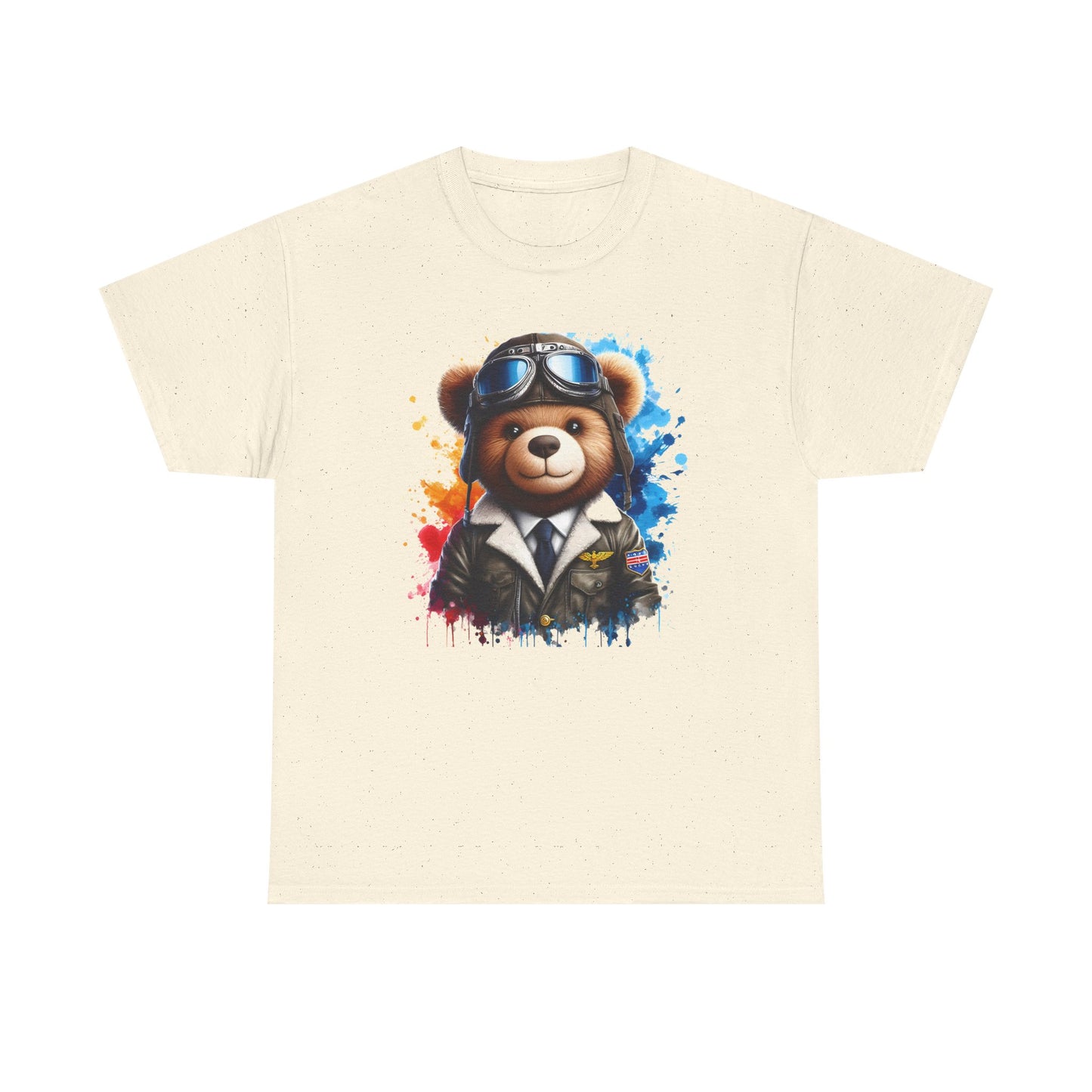 Pilot Bear Unisex Heavy Cotton Tee, Cute Bear Shirt, Gift for Aviators, Casual Wear, Birthday Present, Animal Lover Tee