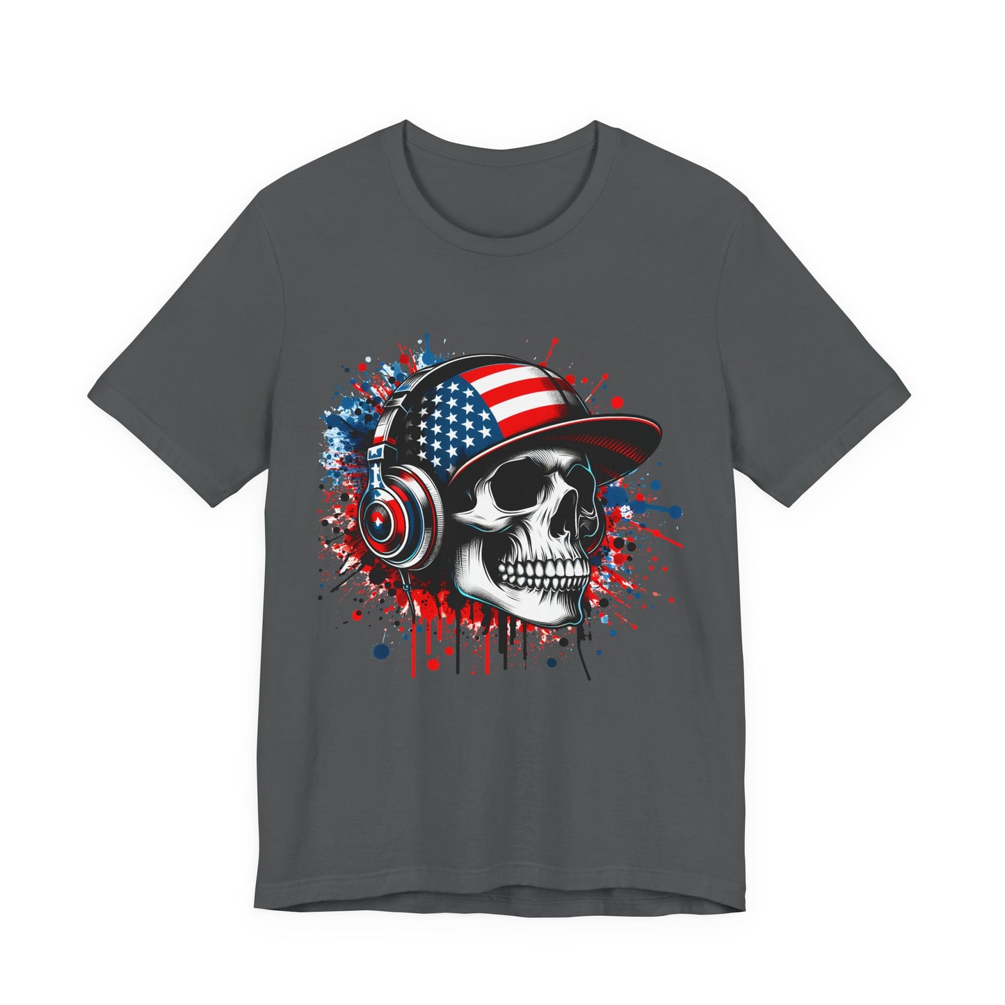 USA Skull Graphic Tee | Unisex Short Sleeve Shirt, Casual Wear, Music Lover Gift, Independence Day Tee, Streetwear Style