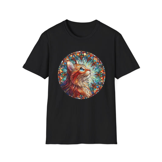 Colorful Cat Art Unisex Softstyle T-Shirt, Pet Lover Gift, Cute Cat Tee, Animal Lover Apparel, Unique Cat Graphic Shirt