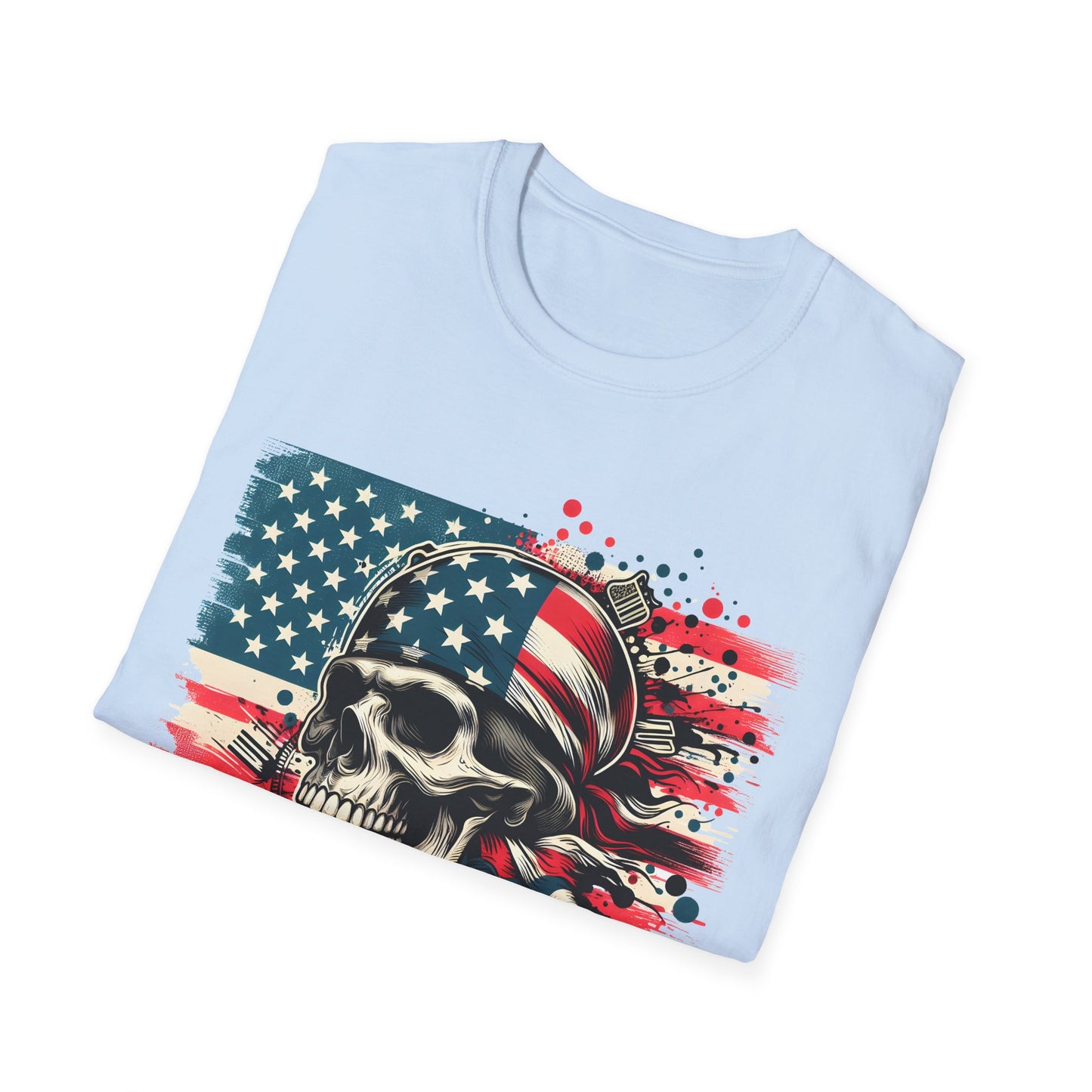 Patriotic Skull Graphic Tee, Unisex Softstyle T-Shirt, American Flag Shirt, Memorial Day Gift, Rocker Style Shirt, Casual Wear