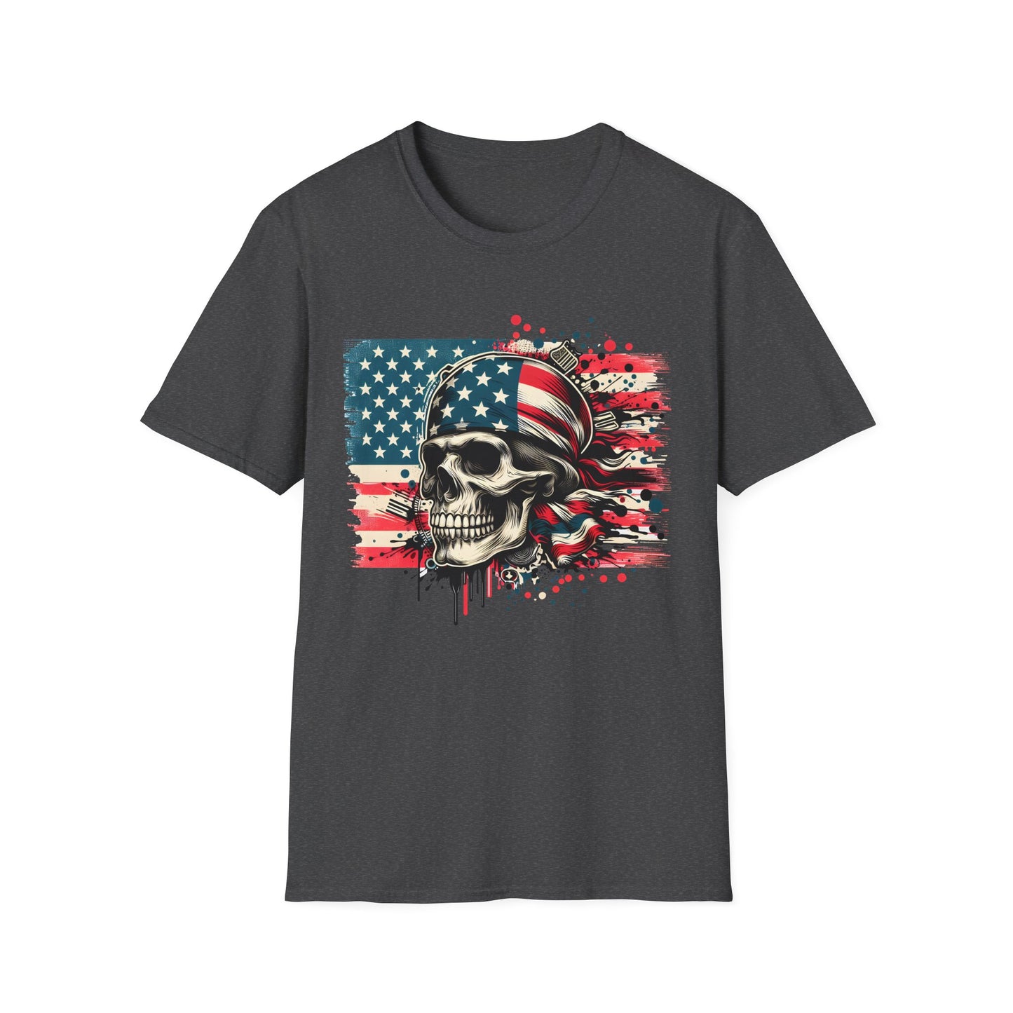 Patriotic Skull Graphic Tee, Unisex Softstyle T-Shirt, American Flag Shirt, Memorial Day Gift, Rocker Style Shirt, Casual Wear
