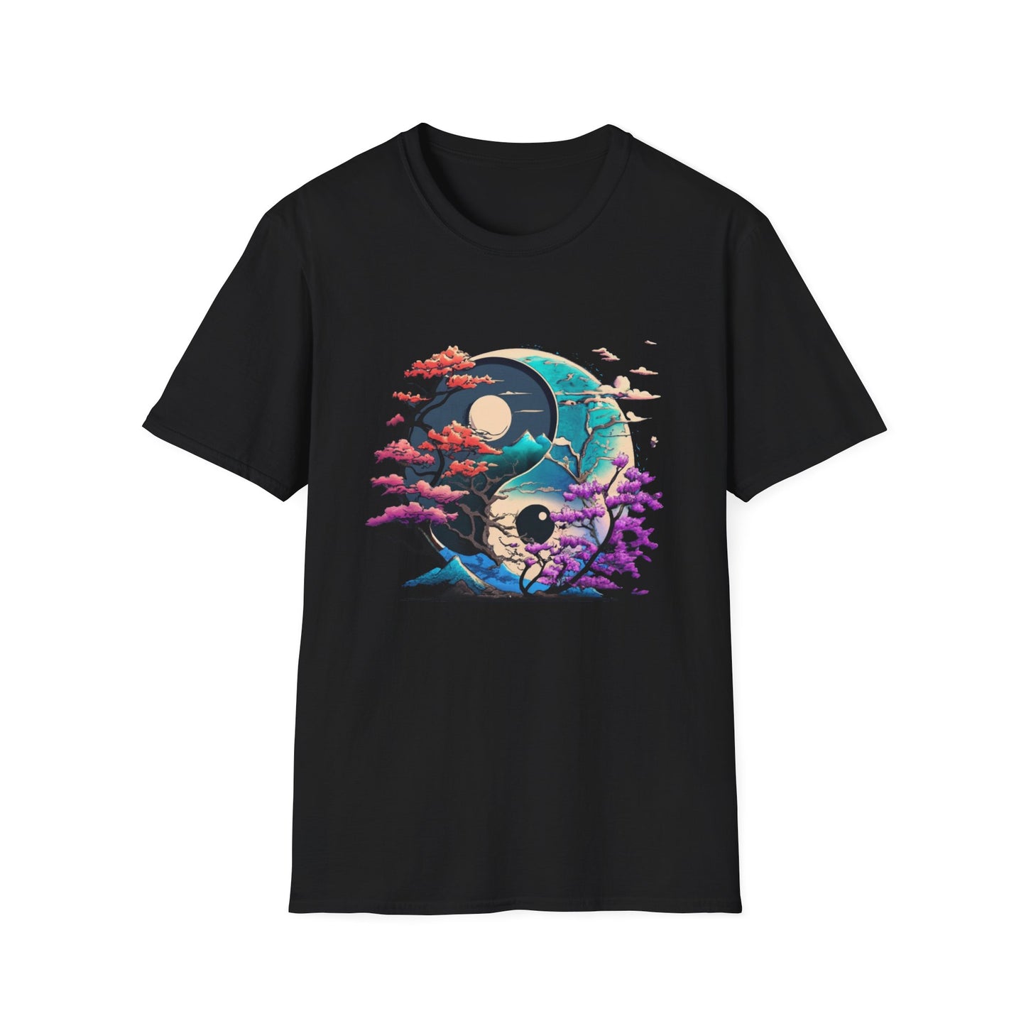 Yin Yang Nature T-Shirt - Unisex Softstyle Tee, Graphic Tee, Casual Wear, Eco-Friendly Gift, Meditation Top, Tree Love Shirt